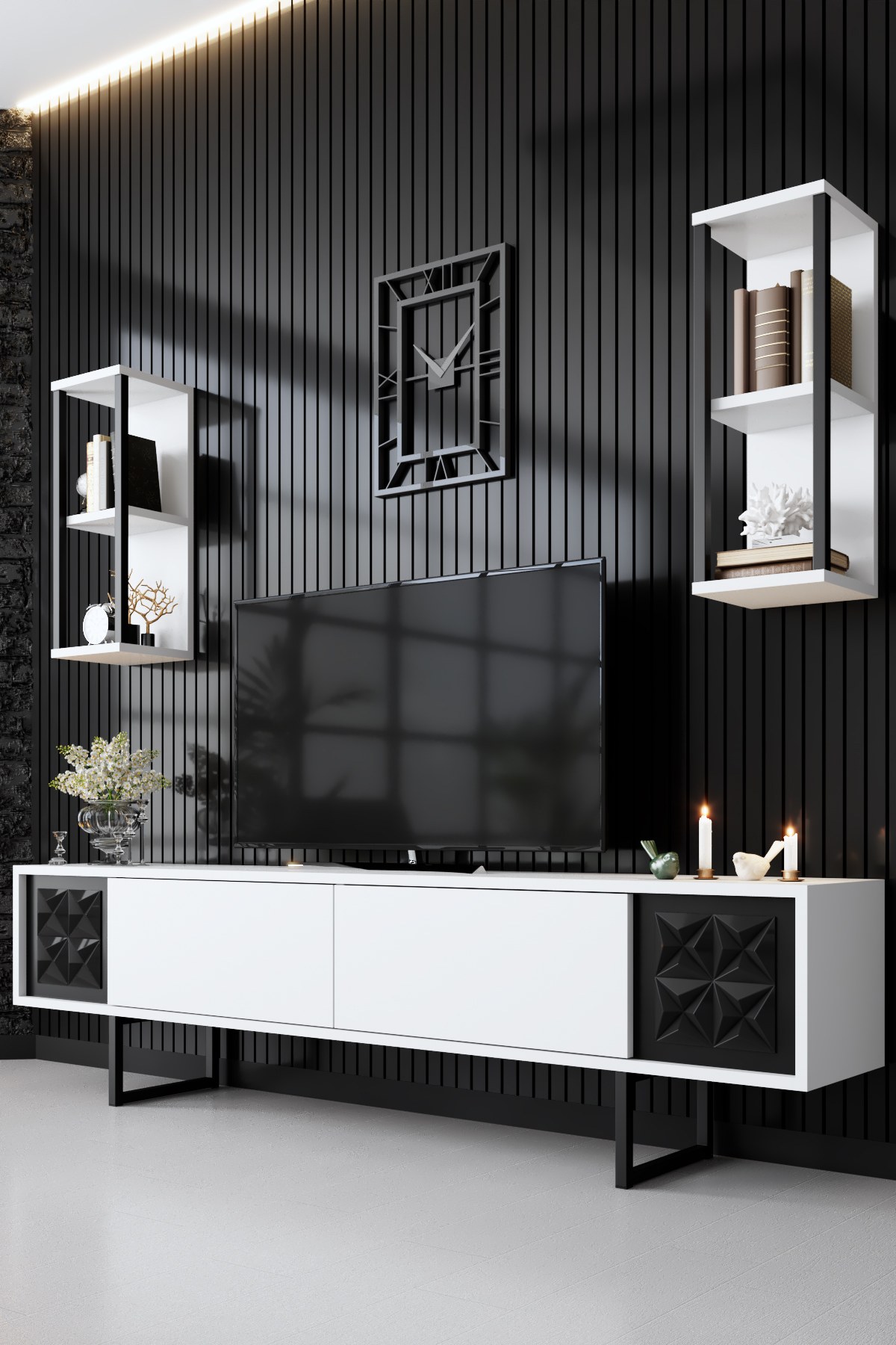 618BLY114020-201.jpg Black Line - White, Black – ТВ комода - Image 1