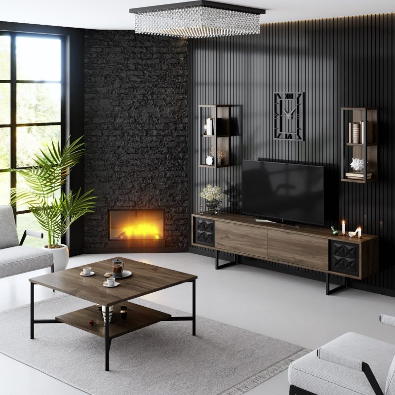 Black Line Set - Walnut, Black – Комплет мебел за дневна соба