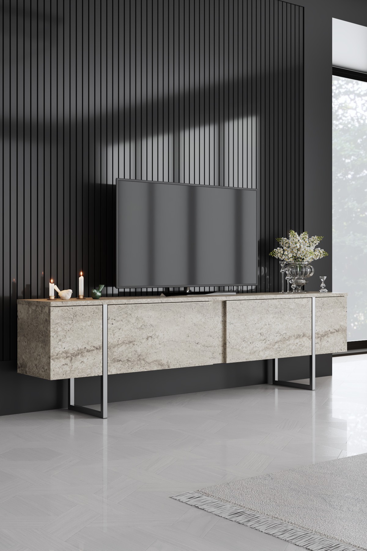 618BLY125520-201.jpg Luxe - Travertine, Silver – ТВ комода - Image 1