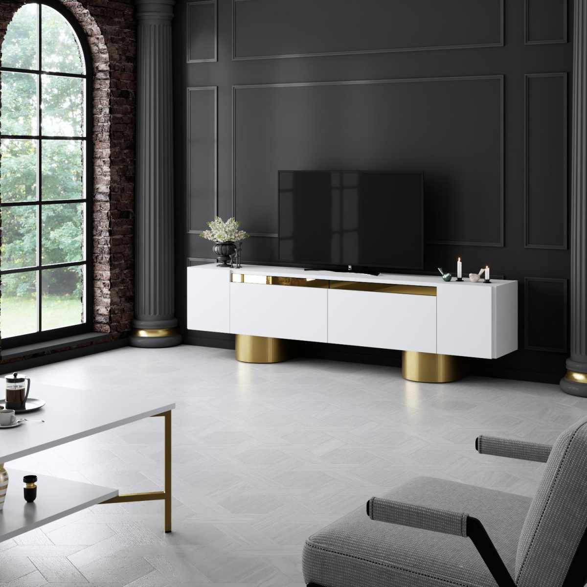 Bohem - White, Gold – ТВ комода - Image 5