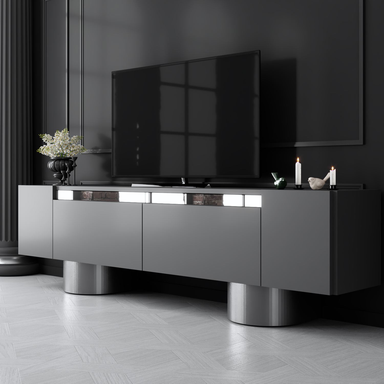 618BLY126320-201.jpg Bohem - Anthracite, Silver – ТВ комода - Image 1