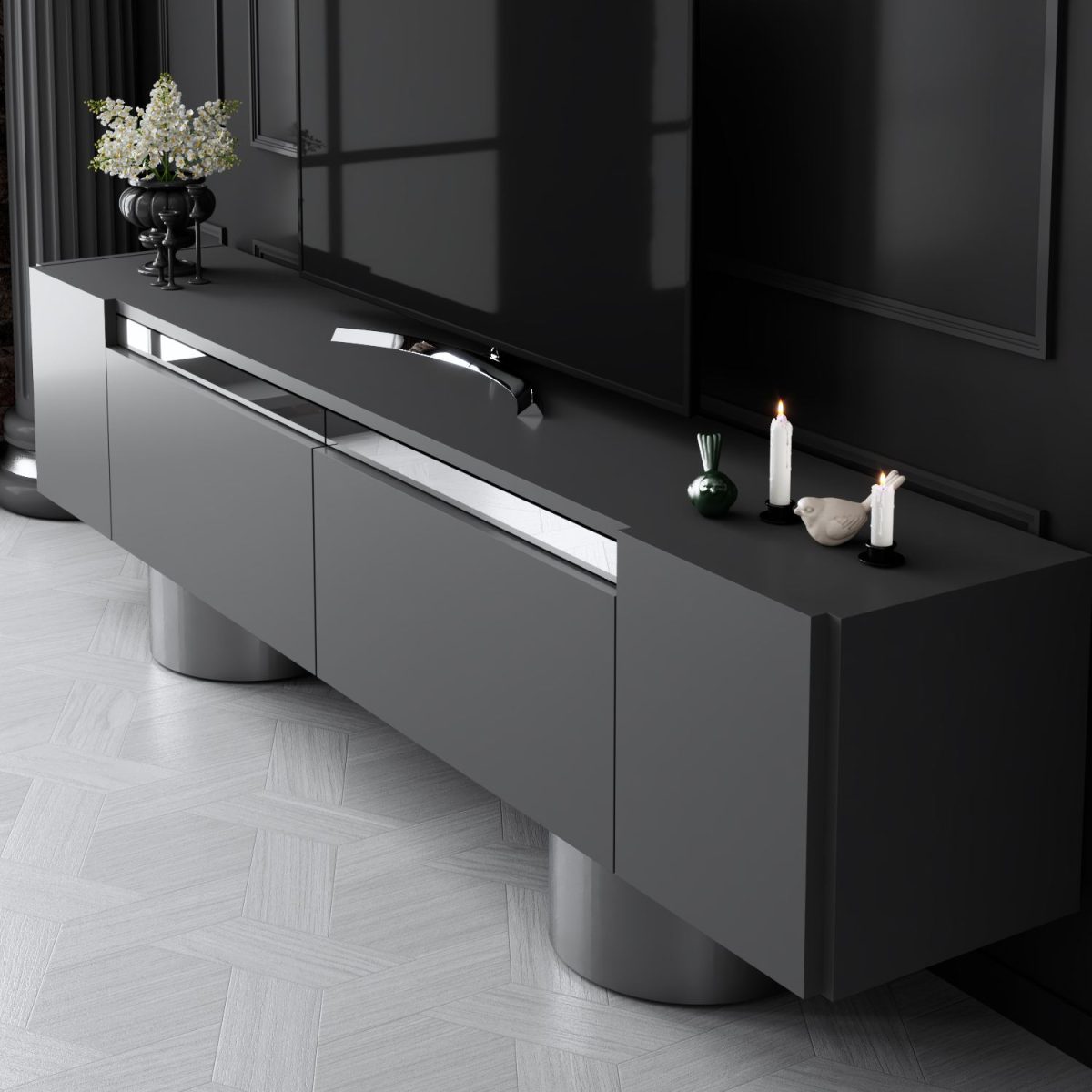 Bohem - Anthracite, Silver – ТВ комода - Image 4