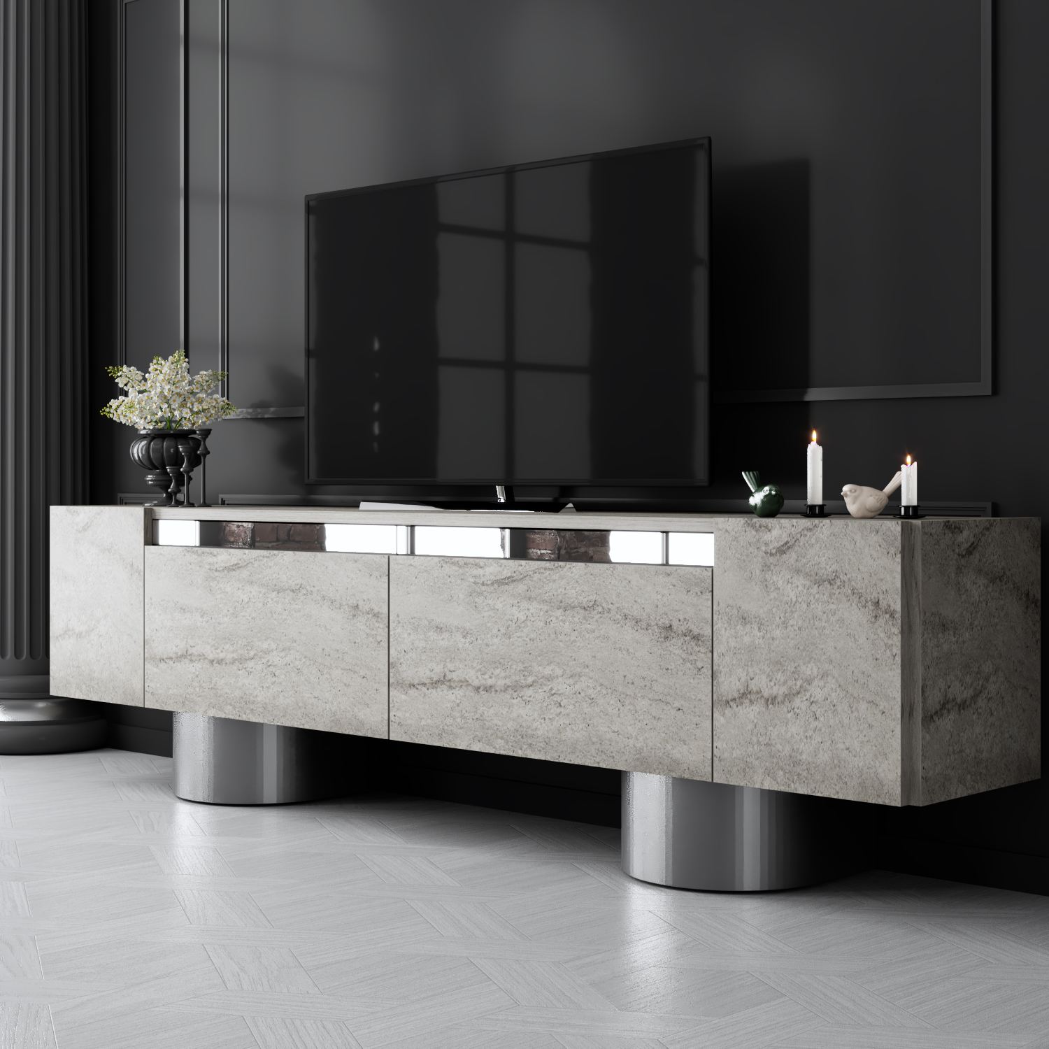 618BLY126520-201.jpg Bohem - Travertine, Silver – ТВ комода - Image 1