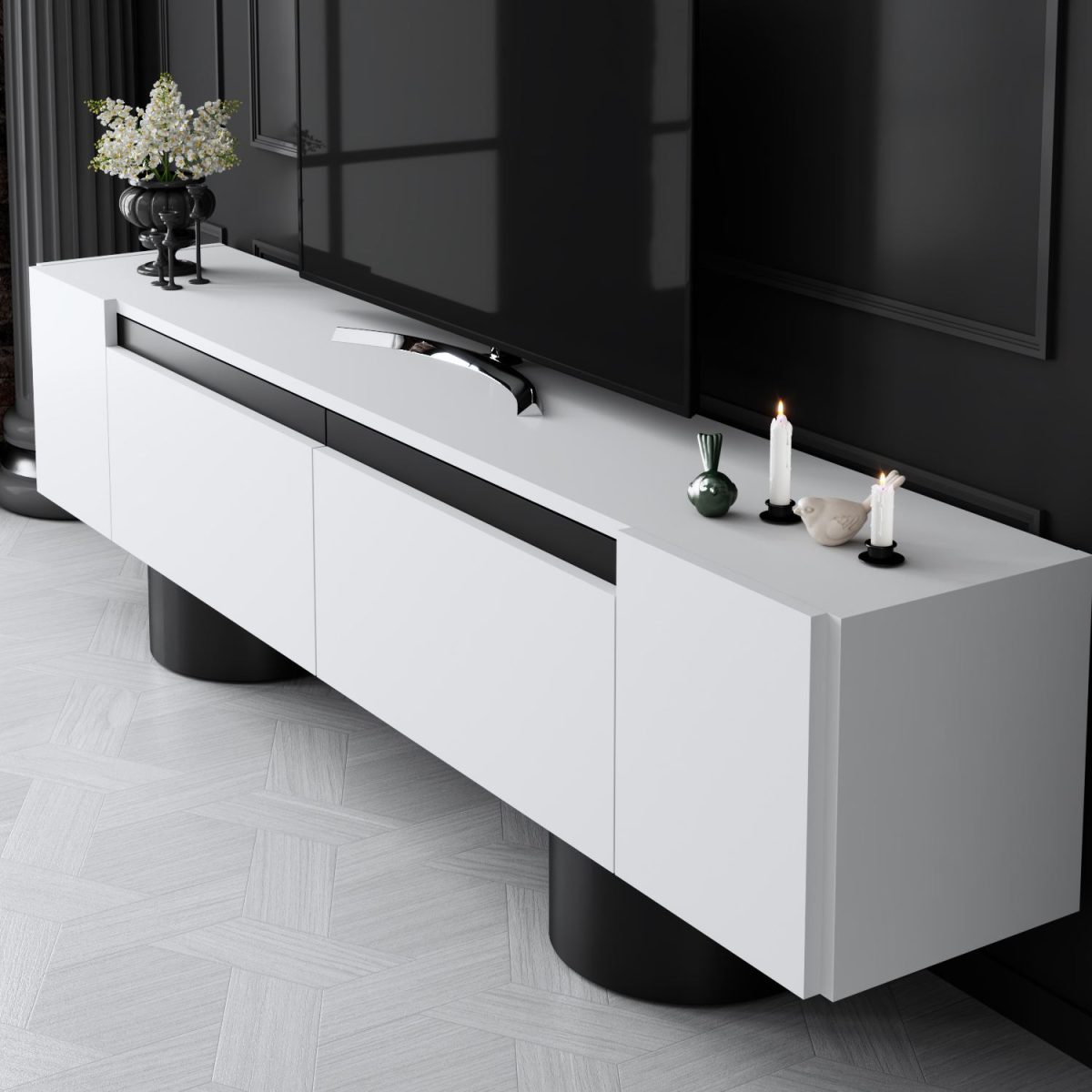 Bohem - White, Black – ТВ комода - Image 4