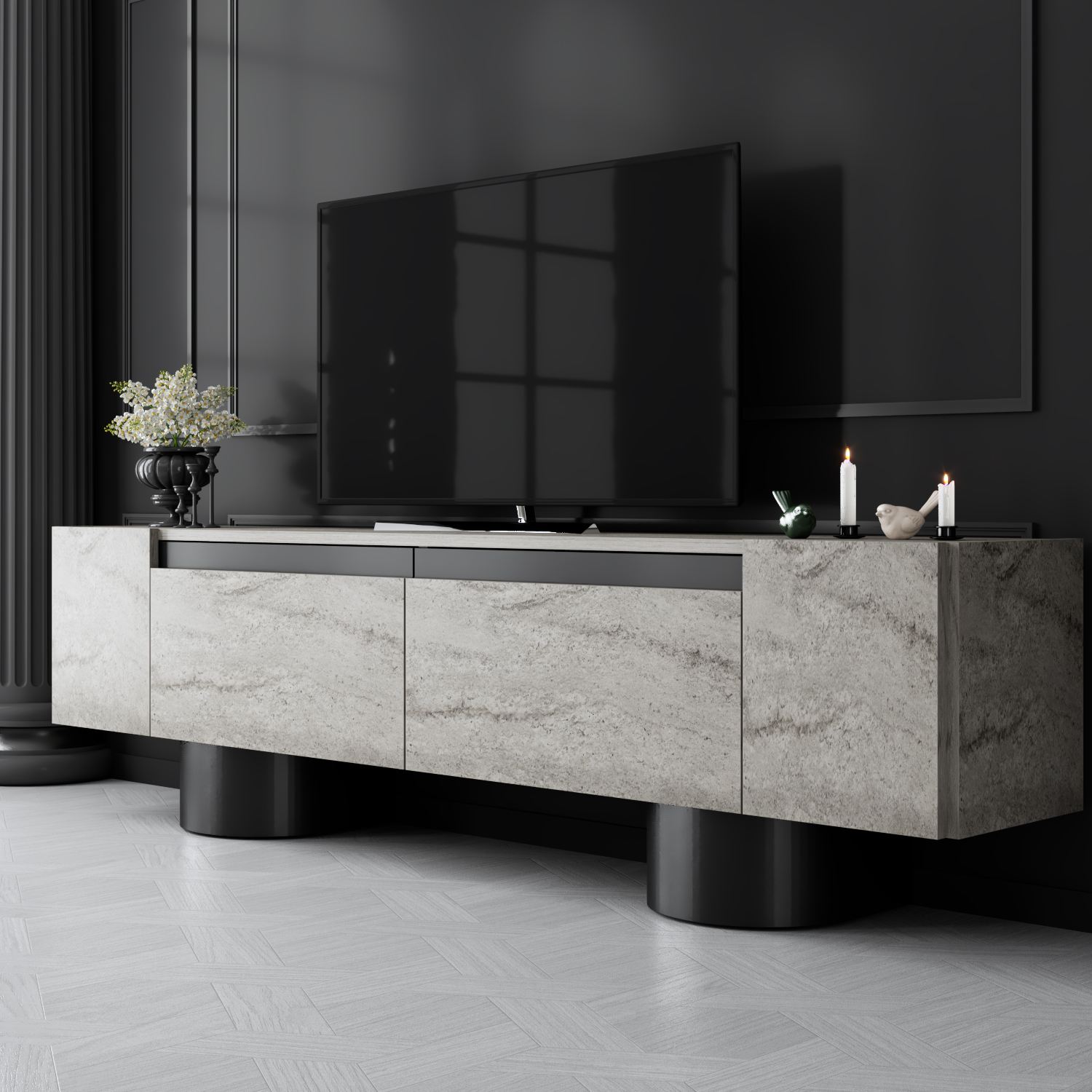 618BLY126820-201.jpg Bohem - Travertine, Black – ТВ комода - Image 1