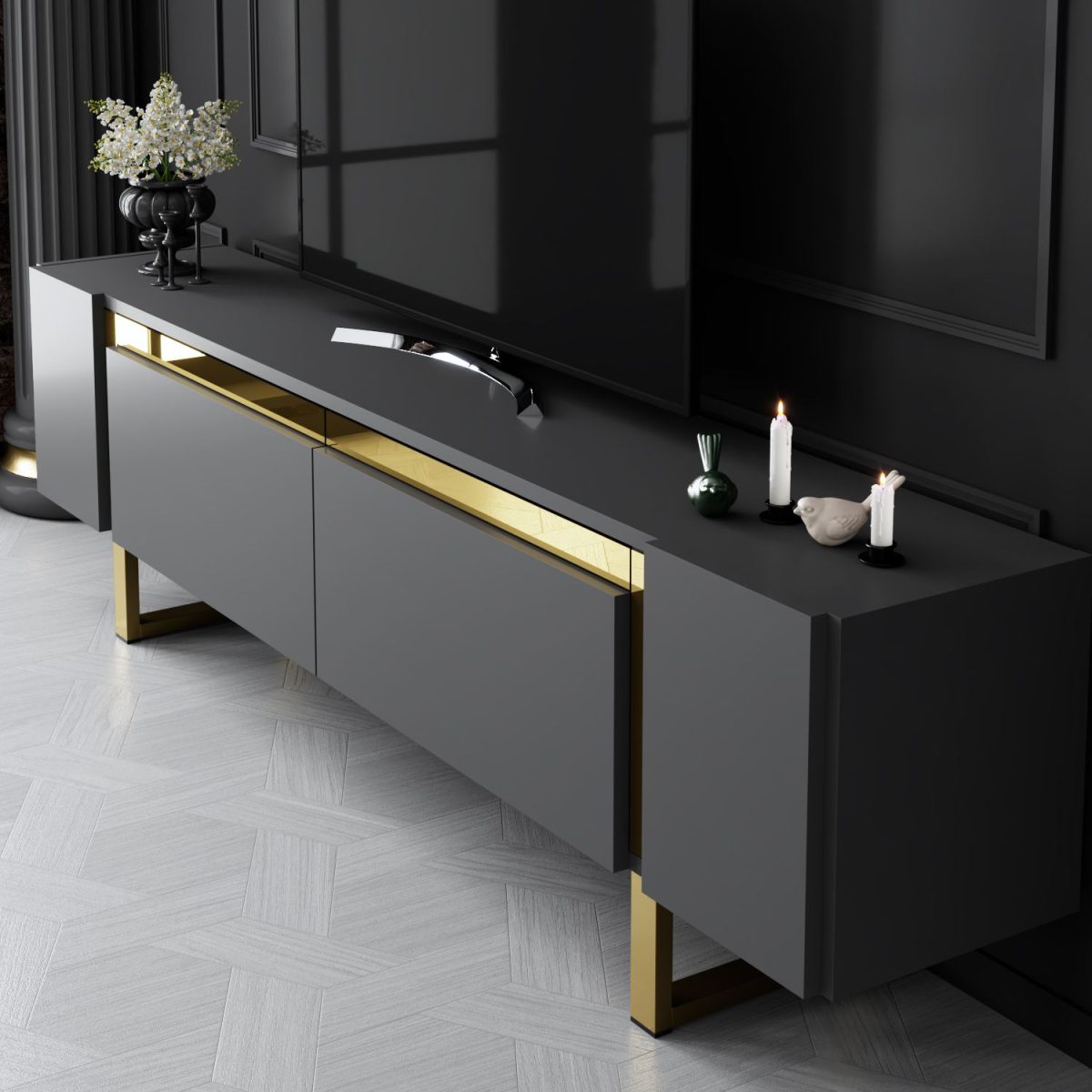 Yildiz - Anthracite, Gold – ТВ комода - Image 4