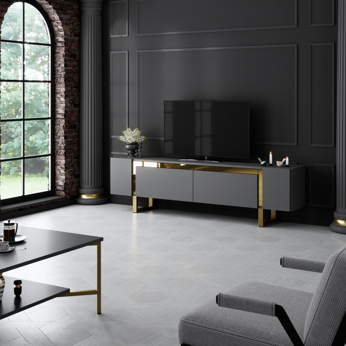 Yildiz - Anthracite, Gold – ТВ комода - Image 5