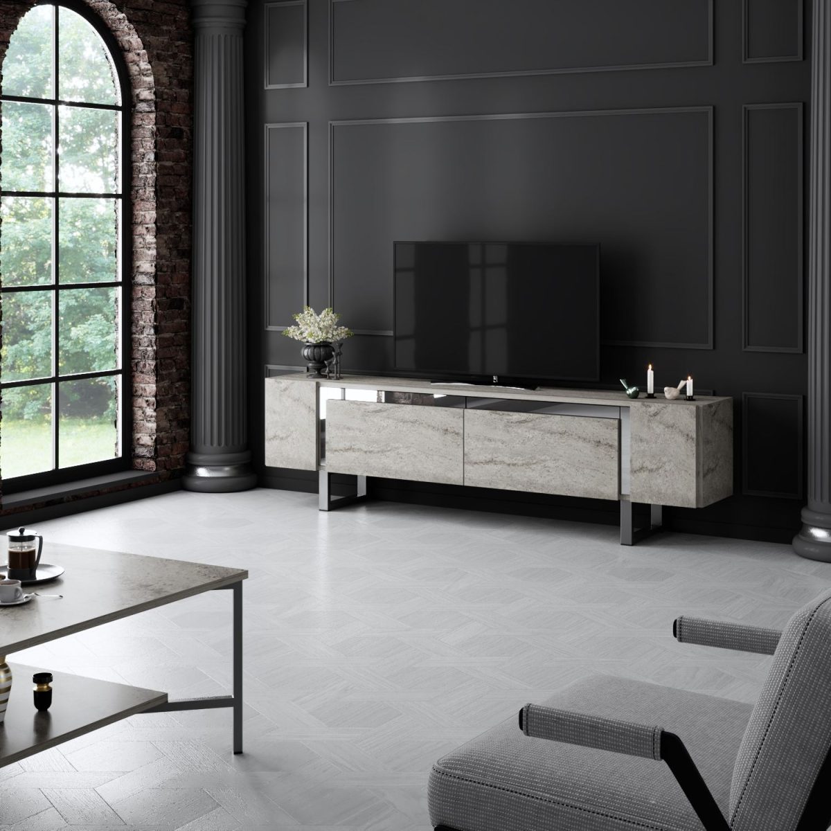 Yildiz - Travertine, Silver – ТВ комода - Image 5