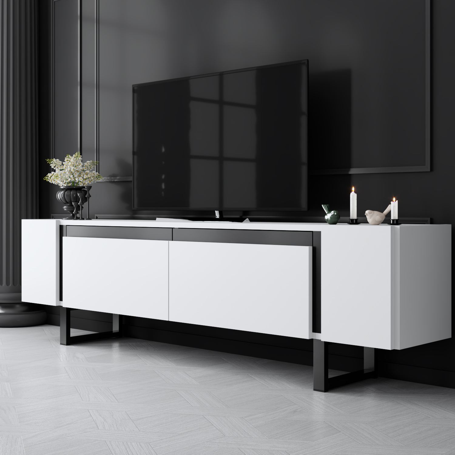 618BLY127620-201.jpg Yildiz - White, Black – ТВ комода - Image 1