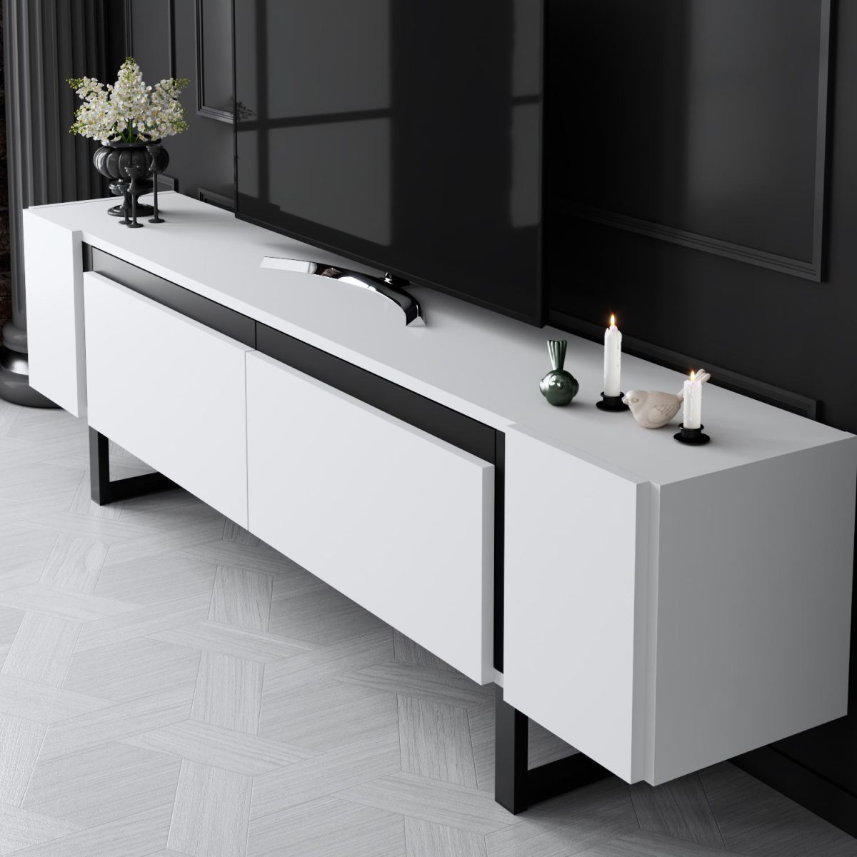 Yildiz - White, Black – ТВ комода - Image 4