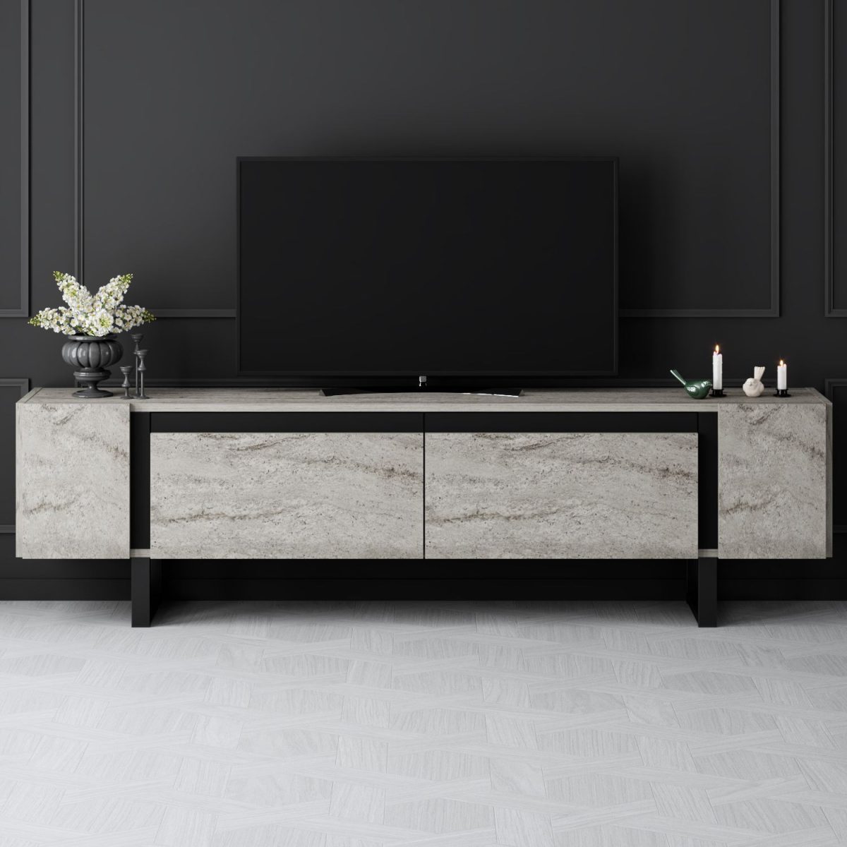Yildiz - Travertine, Black – ТВ комода - Image 2