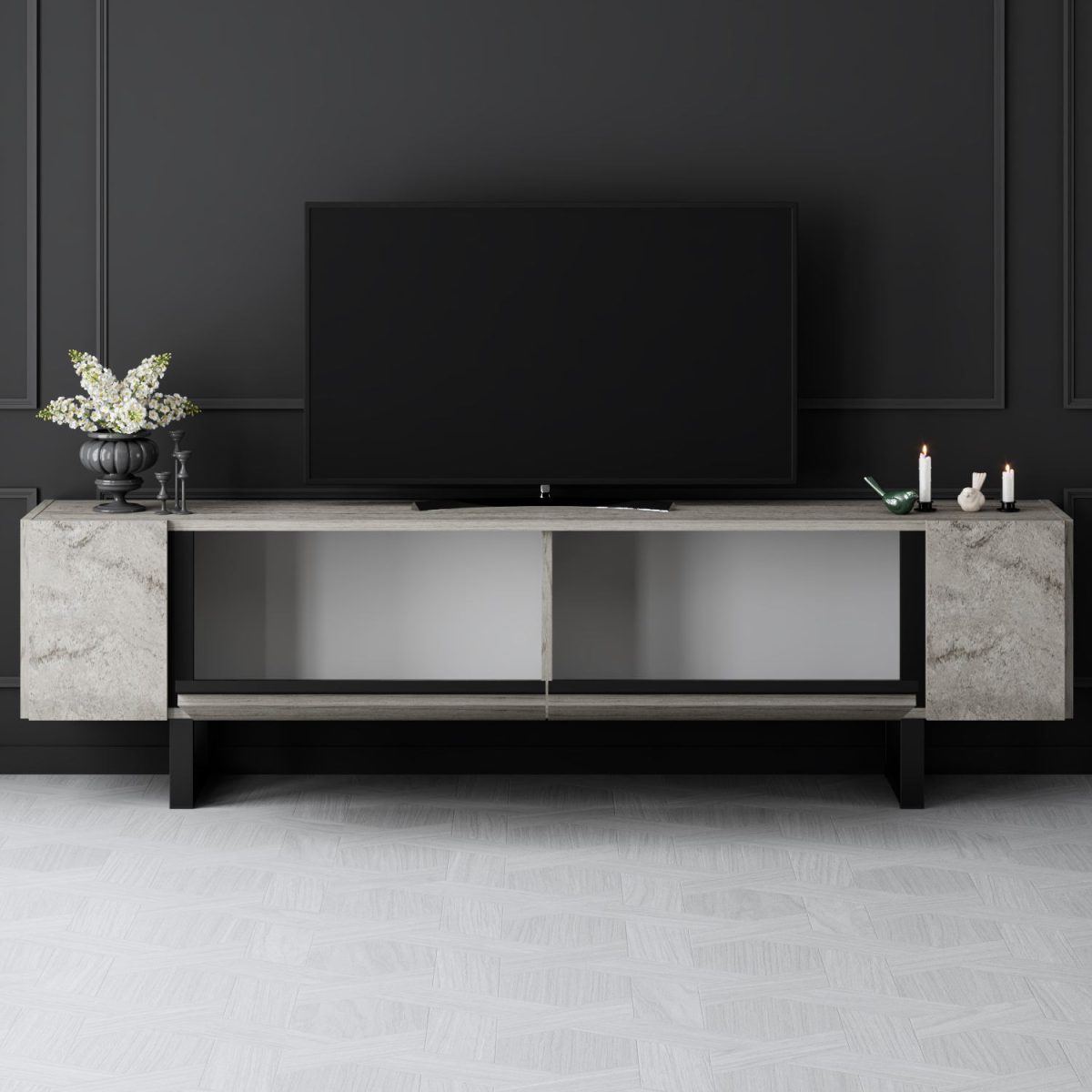 Yildiz - Travertine, Black – ТВ комода - Image 3