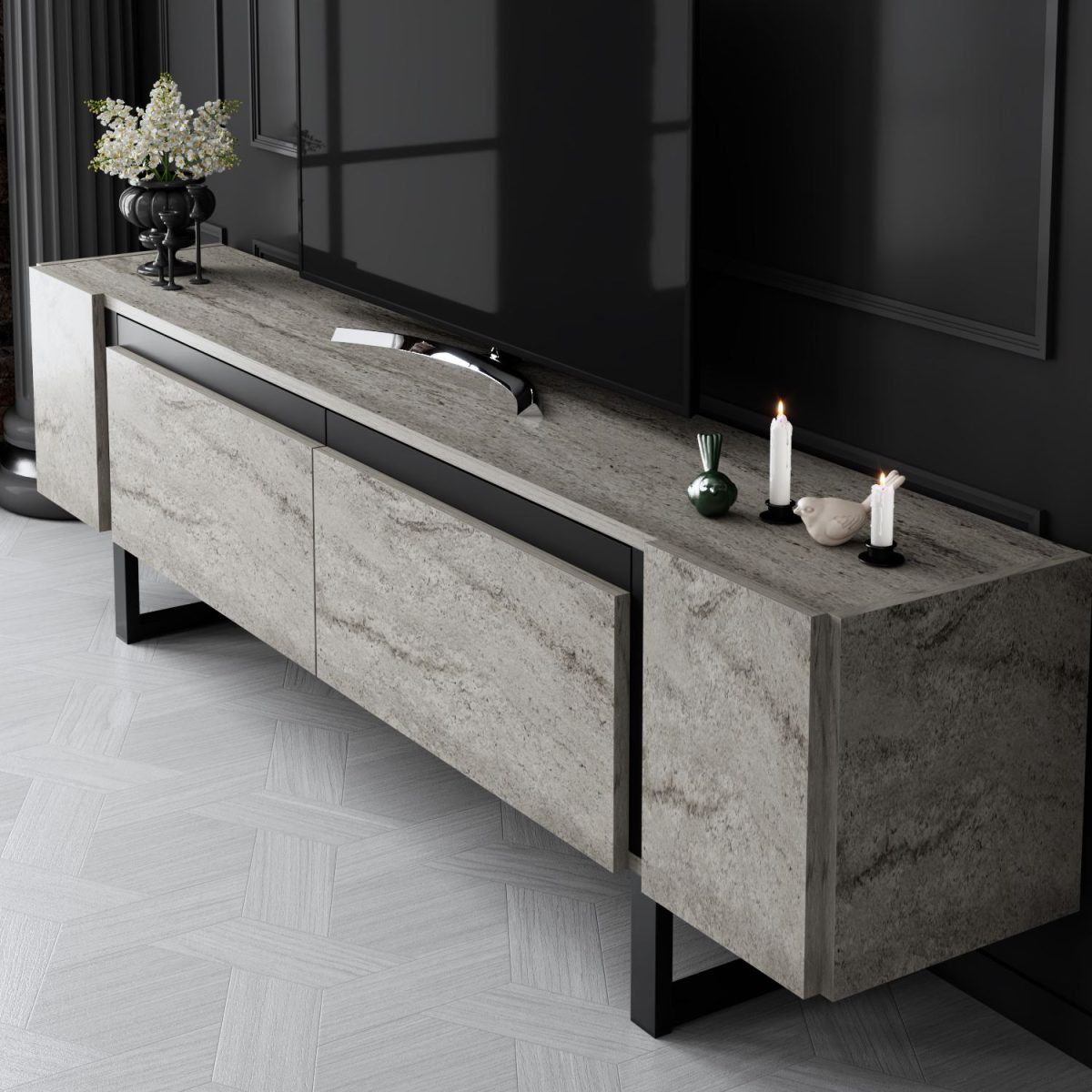 Yildiz - Travertine, Black – ТВ комода - Image 4