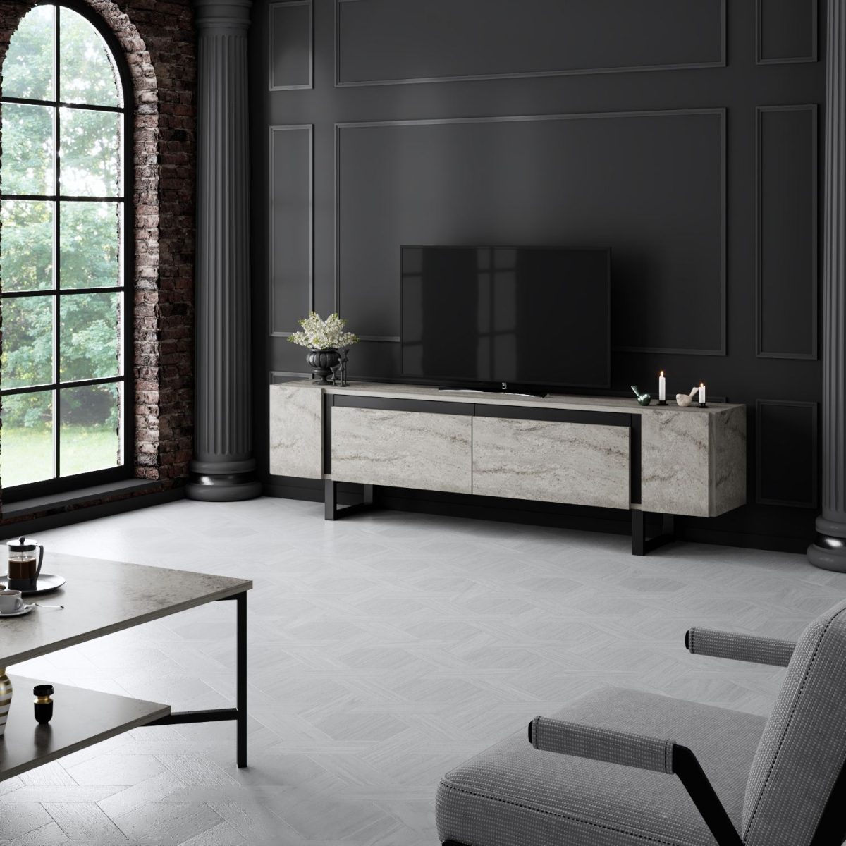 Yildiz - Travertine, Black – ТВ комода - Image 5