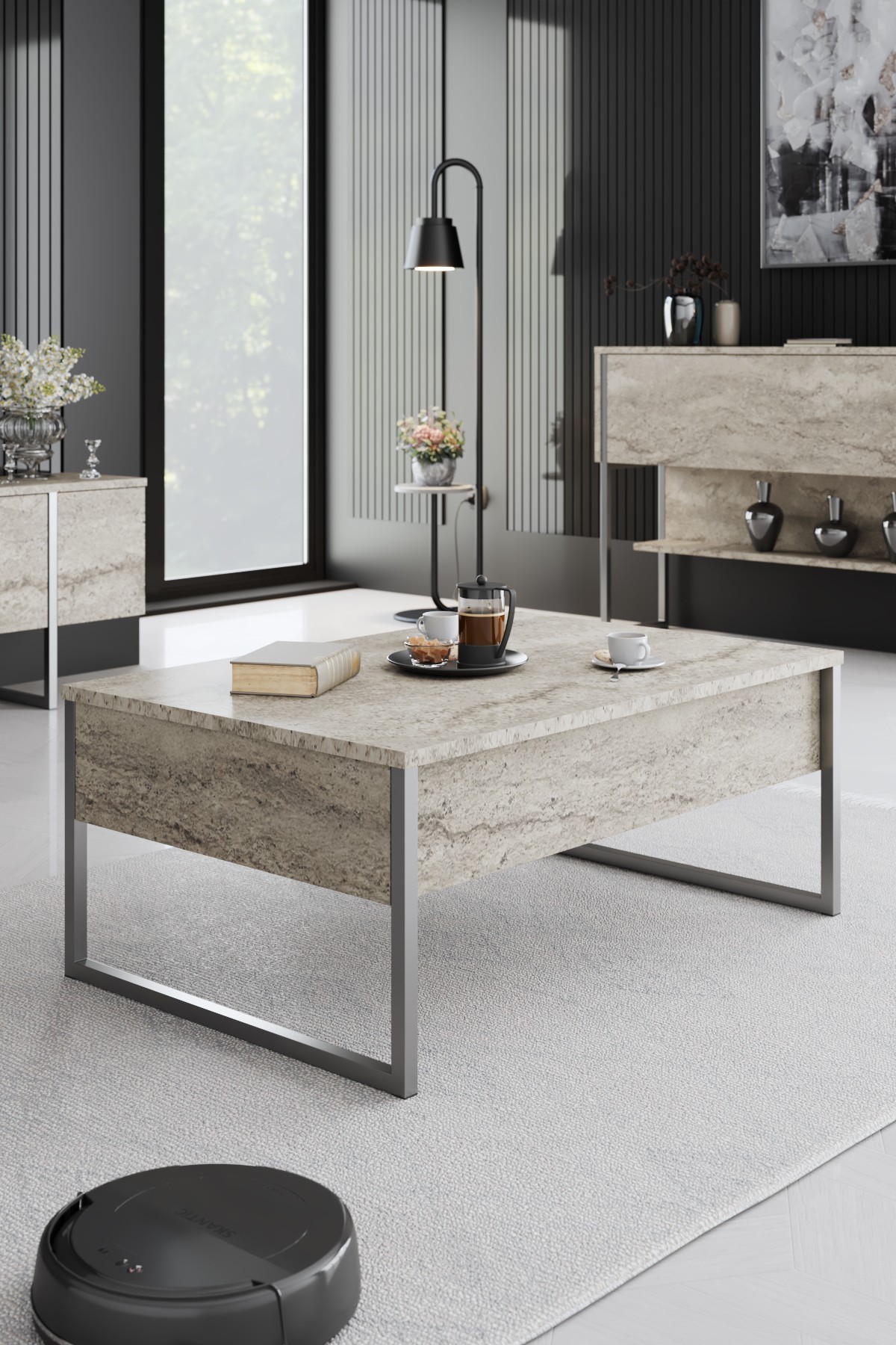 618BLY135520-201.jpg Luxe - Travertine, Silver – Маса за кафе - Image 1