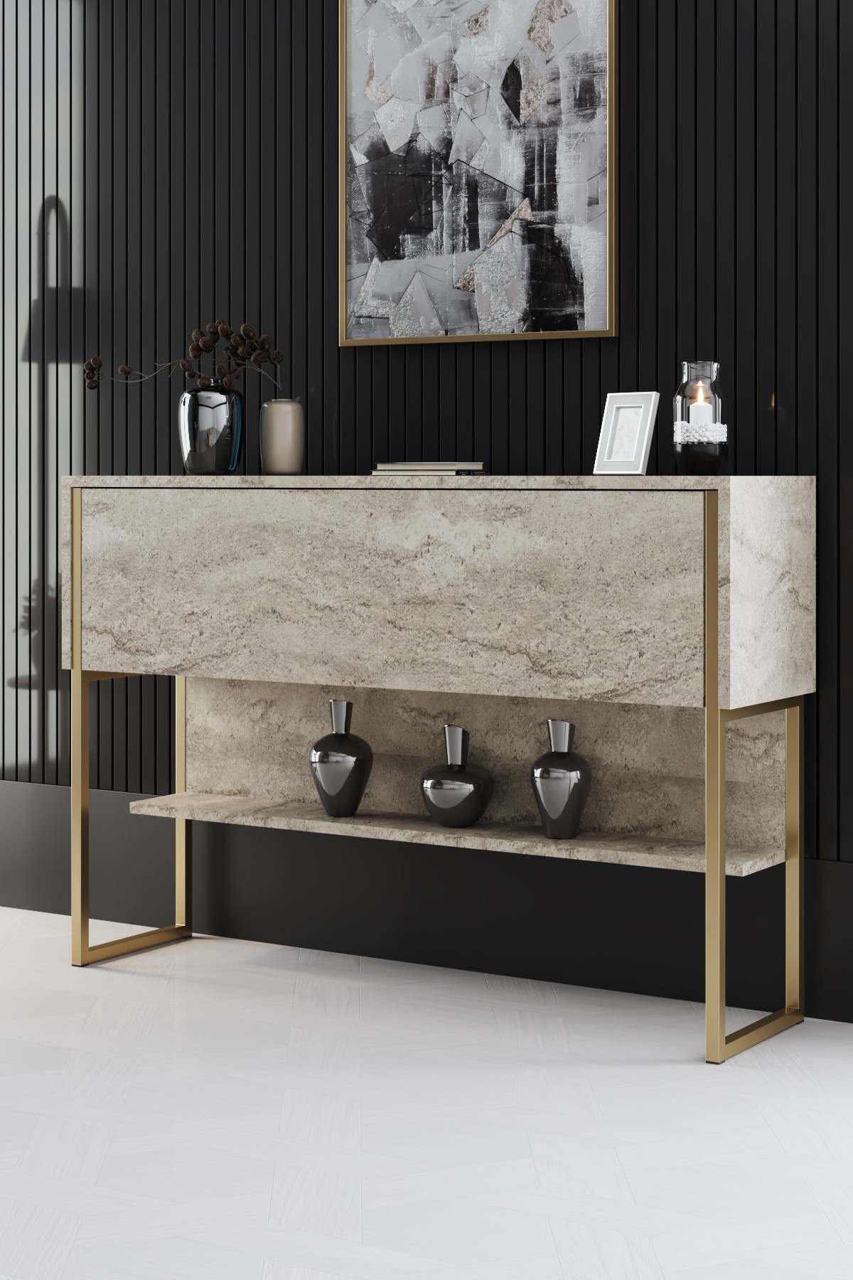 618BLY141120-201.jpg Luxe - Travertine, Gold – Комода - Image 1