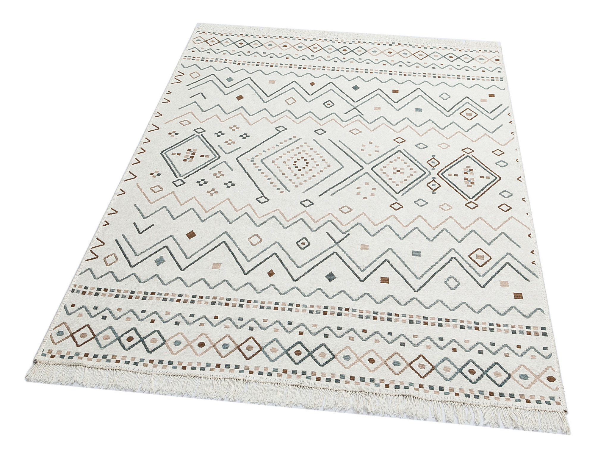 724EKH122020-201.jpg Ar 05 - Beige, Blue – Памучен тепих (80 x 300) - Image 1