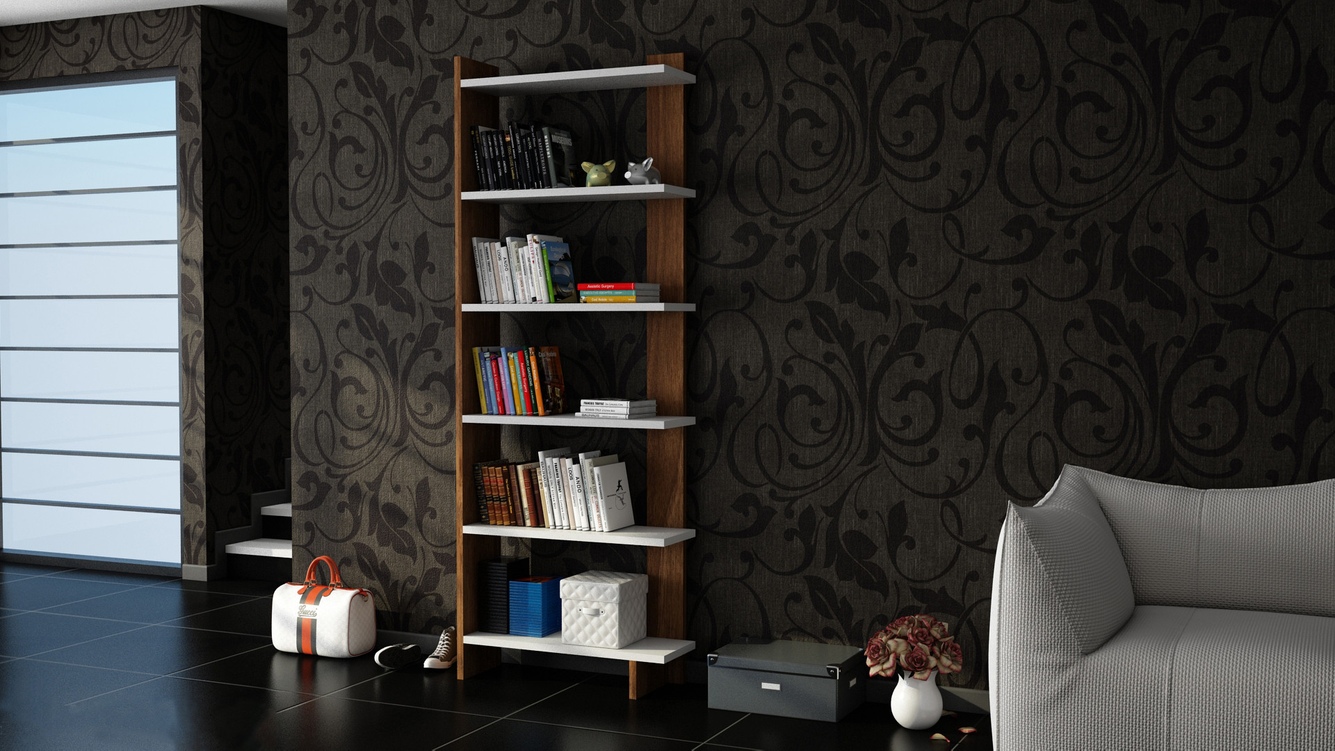 745DCD361120-201.jpg Order - White, Walnut – Полица за книги - Image 1