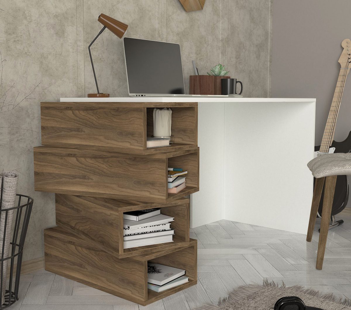 Jenga - White, Walnut – Канцелариско биро - Image 2