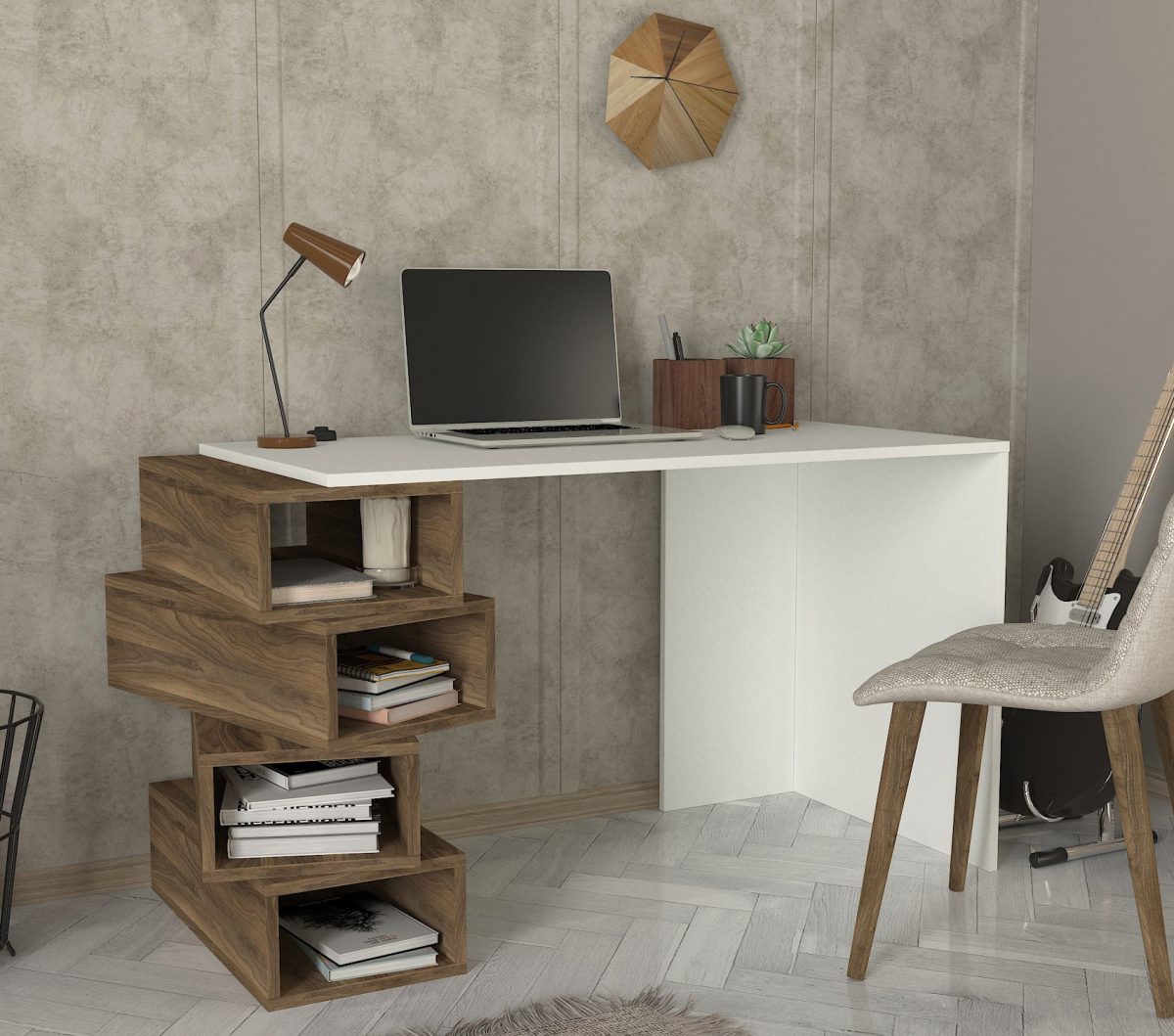 Jenga - White, Walnut – Канцелариско биро - Image 3