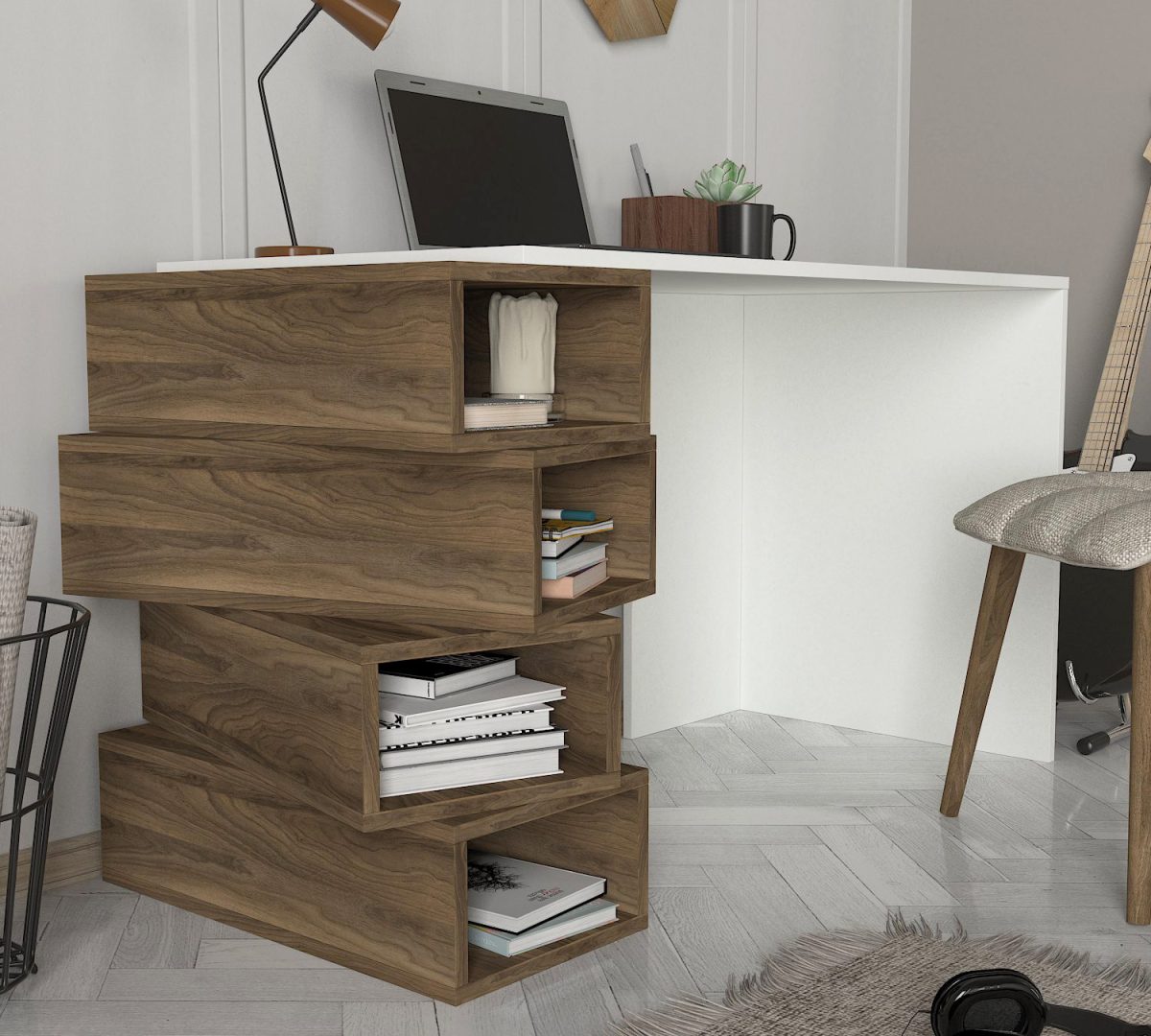 Jenga - White, Walnut – Канцелариско биро - Image 5