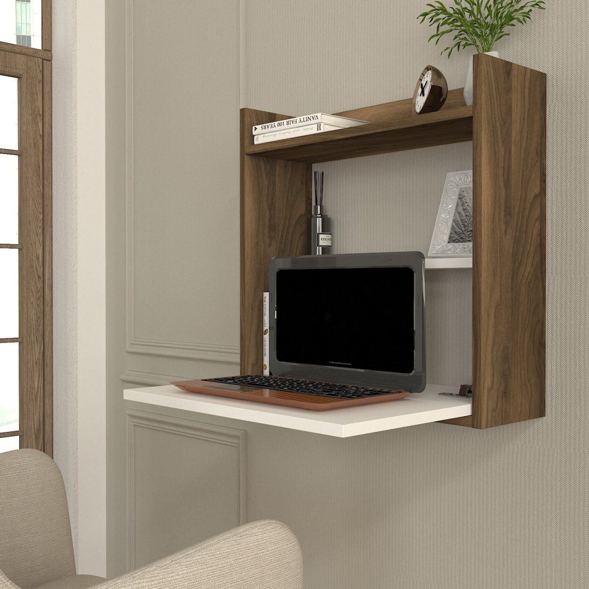 Laptop - White, Walnut – Канцелариско биро - Image 2