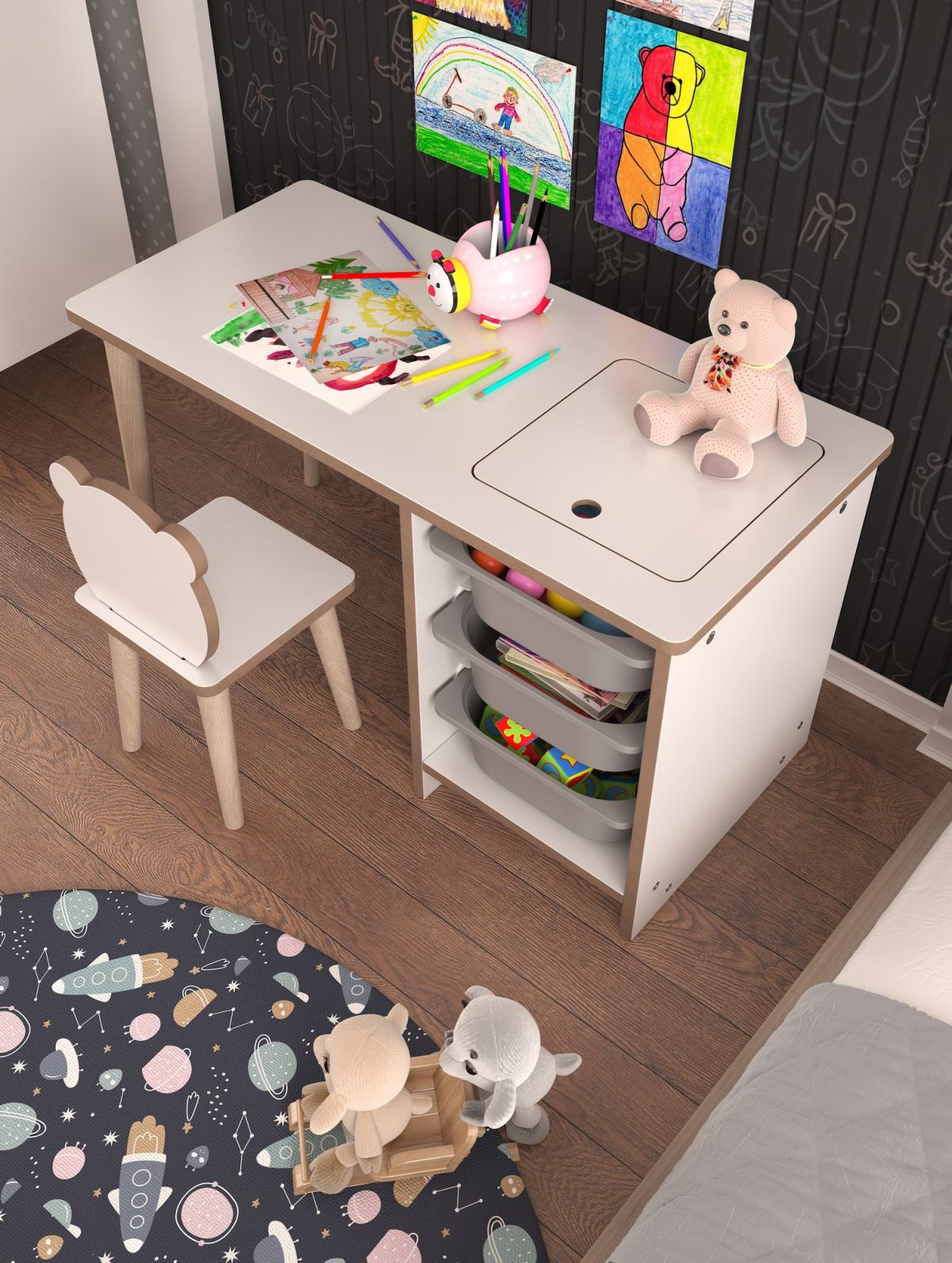 Soho - White, Grey – Канцелариско биро - Image 3