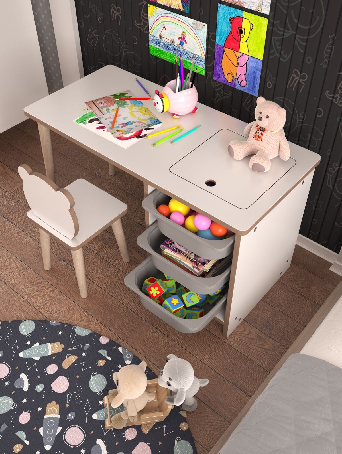 Soho - White, Grey – Канцелариско биро - Image 4