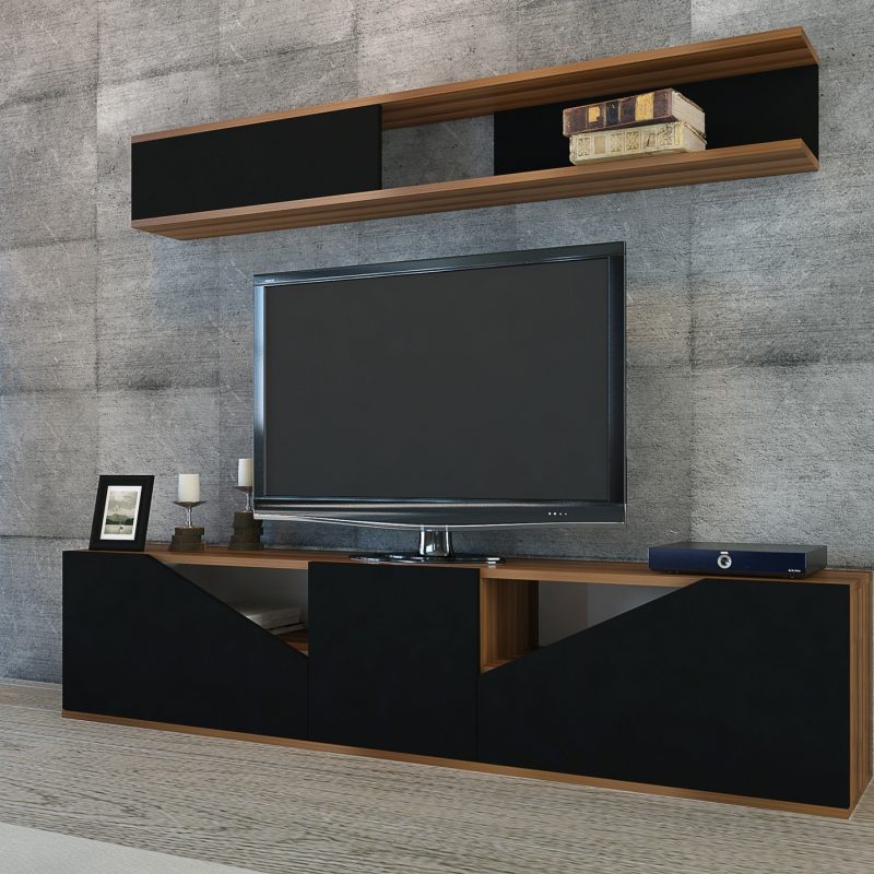 Taç - Walnut, Black – ТВ комода