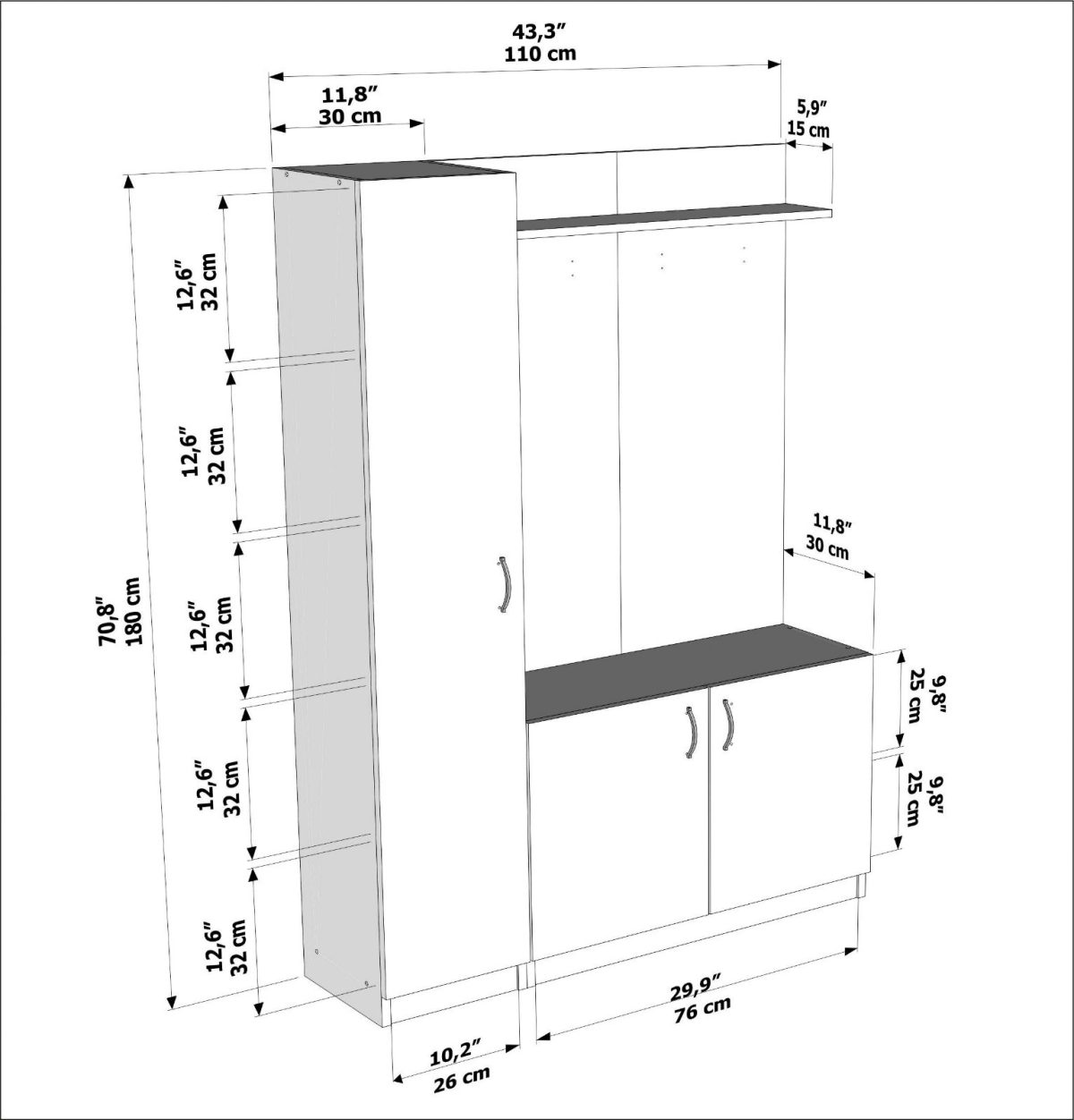 Naturel - Teak, White – Гардеробер за претсобје - Image 5