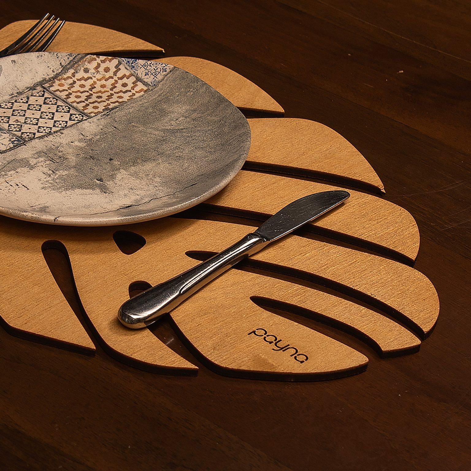 Monstera - Honey – Дрвен сет на подлога за маса (4 парчиња) - Image 4