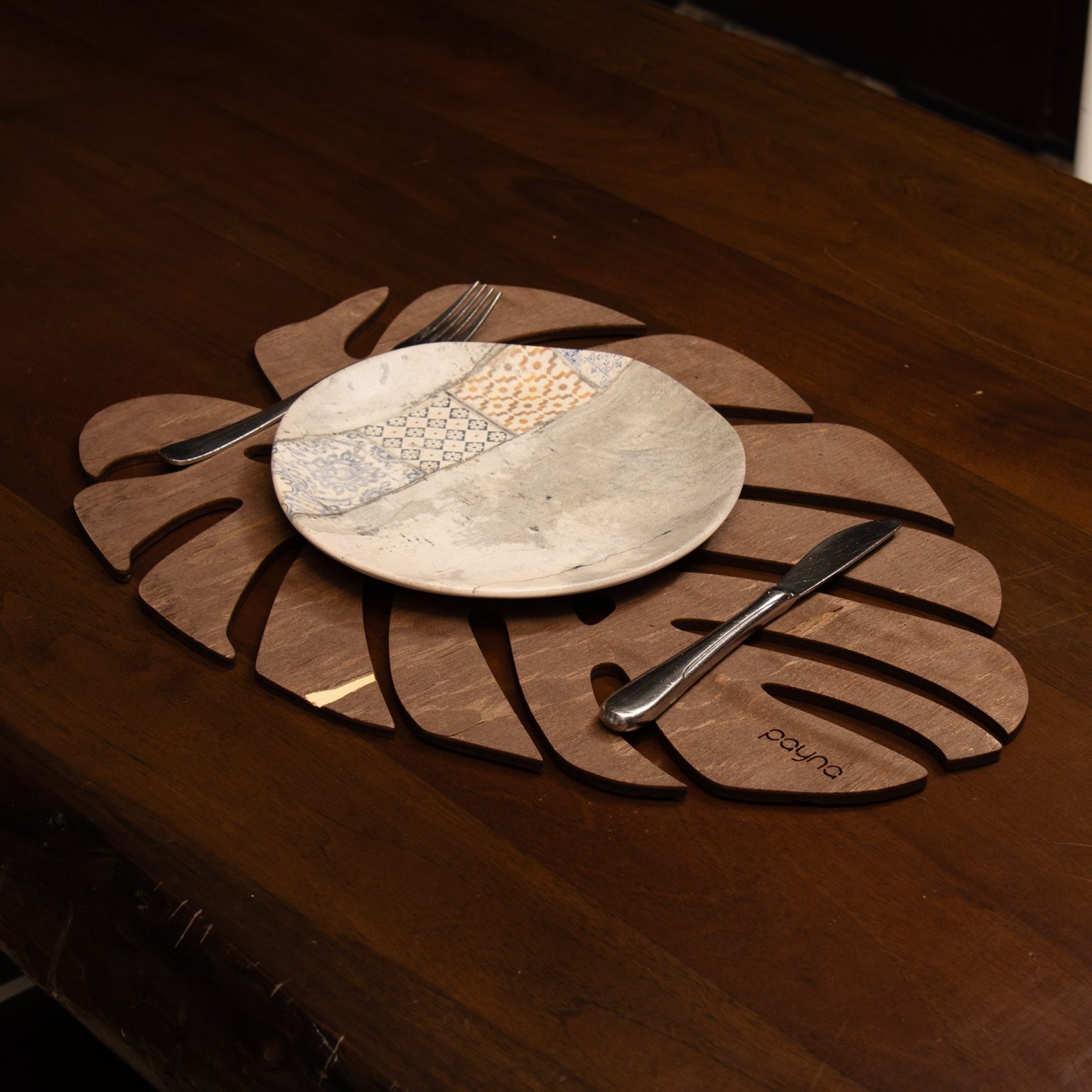 Monstera - Wenge – Дрвен сет на подлога за маса (6 парчиња) - Image 2