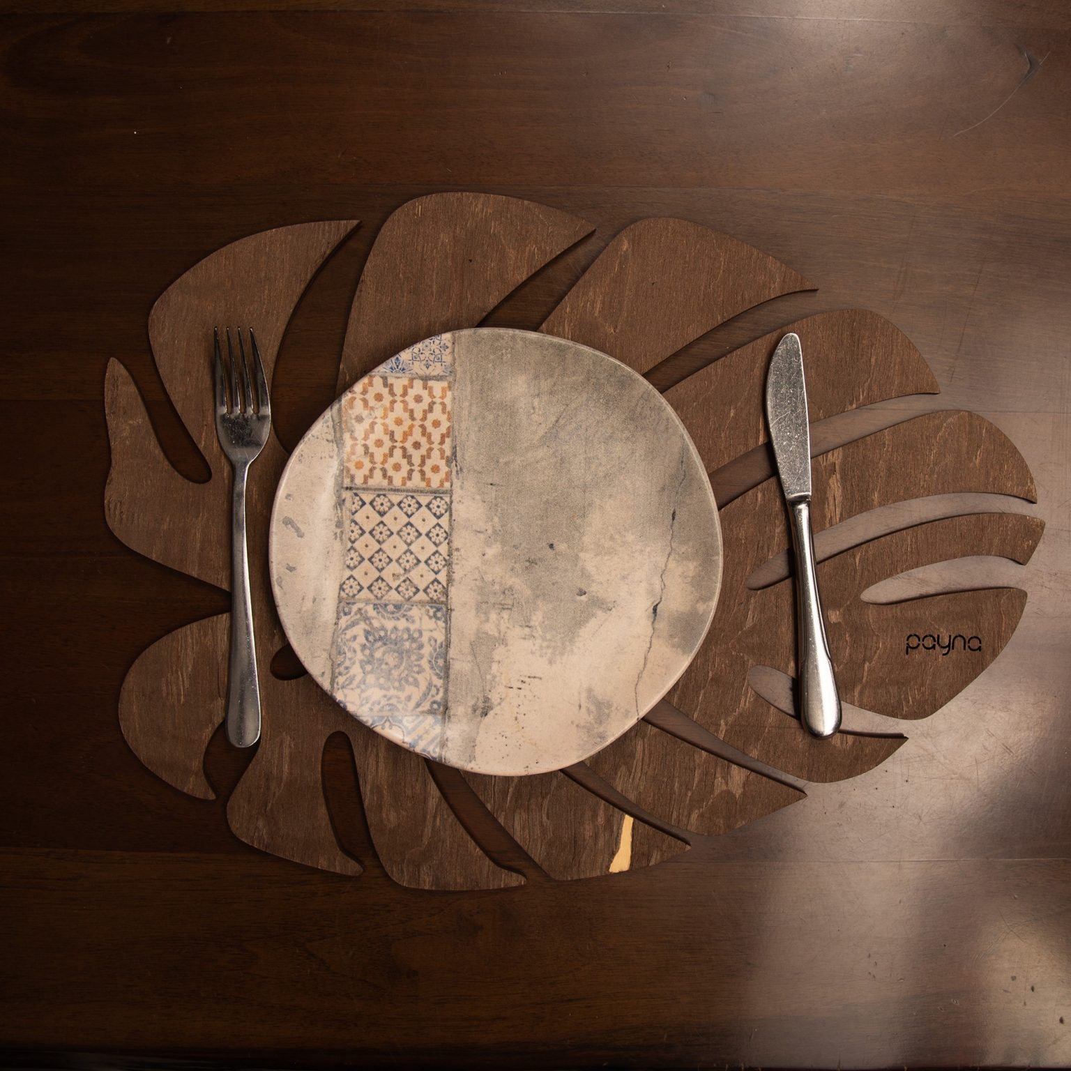 Monstera - Wenge – Дрвен сет на подлога за маса (6 парчиња) - Image 3