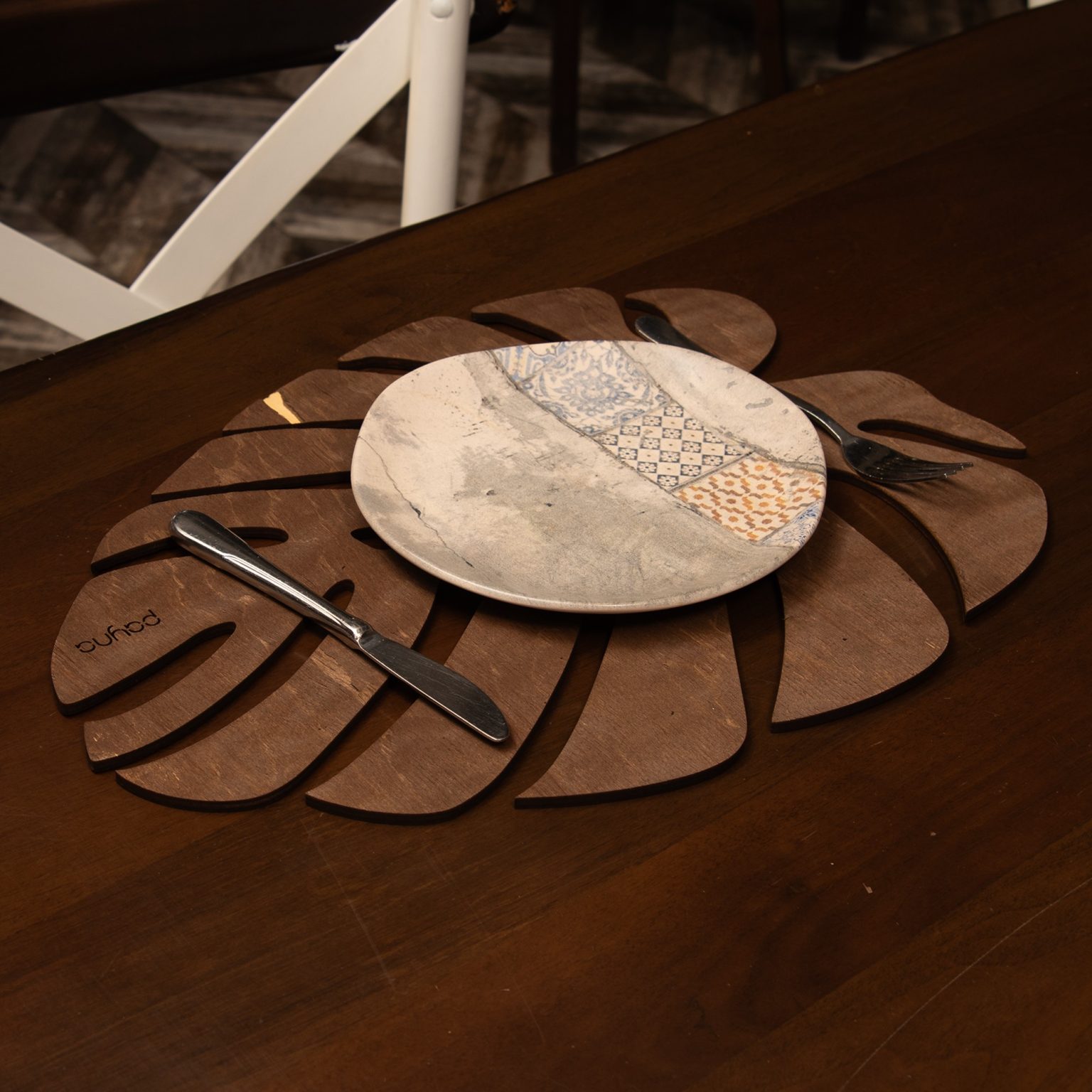 Monstera - Wenge – Дрвен сет на подлога за маса (6 парчиња) - Image 4