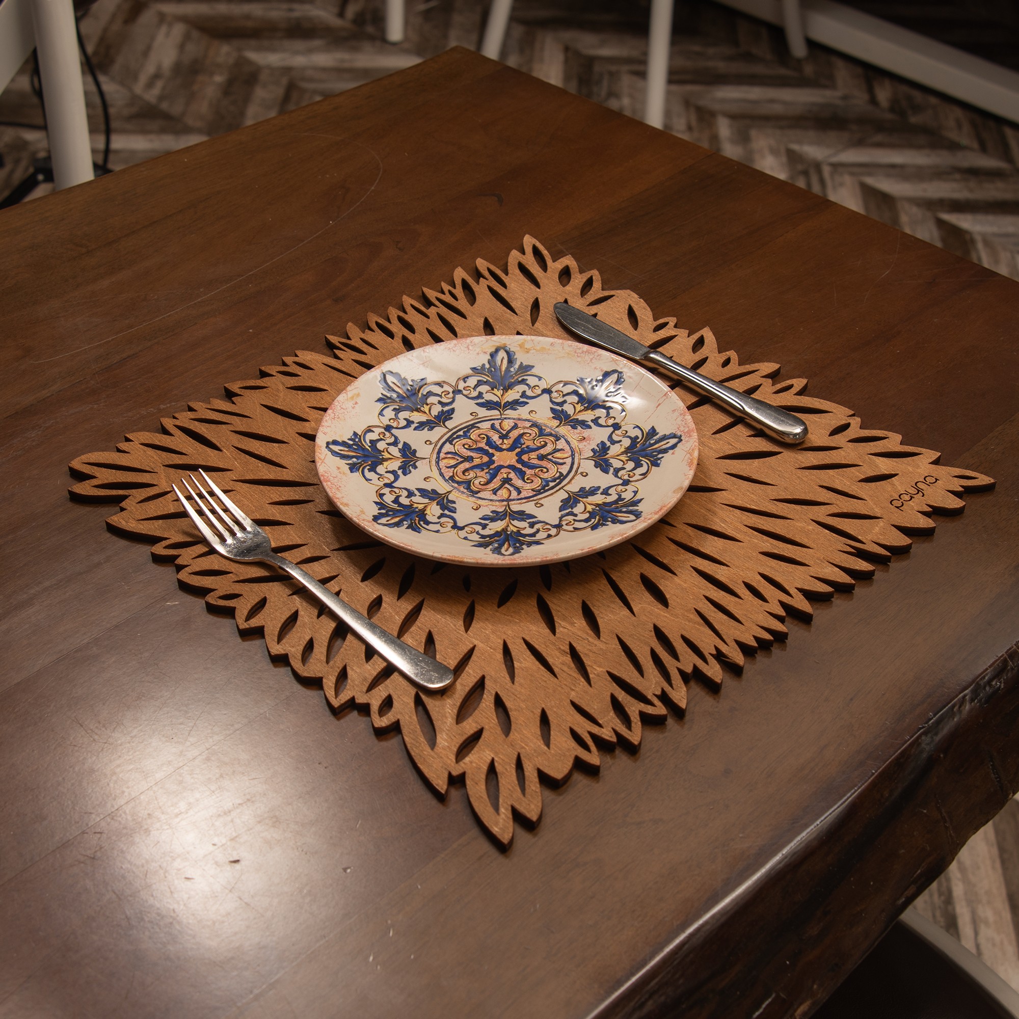 790PYN117420-201.jpg Pointy - Walnut – Дрвен сет на подлога за маса (6 парчиња) - Image 1