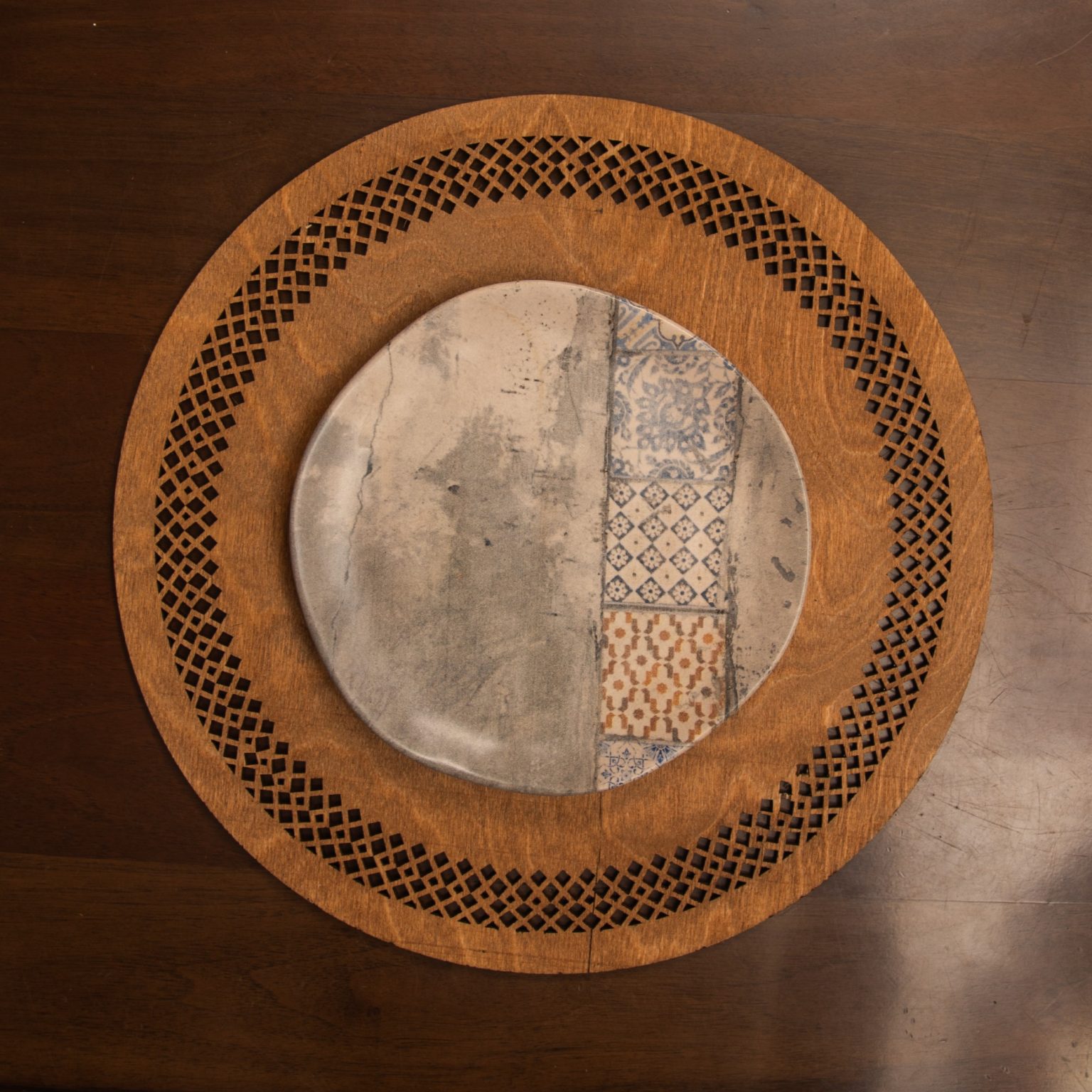 Seljuk - Walnut – Дрвен сет на подлога за маса (6 парчиња) - Image 3