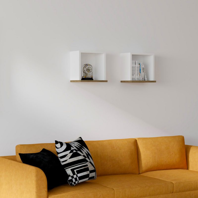 Sevima - White, Walnut – Ѕидна полица