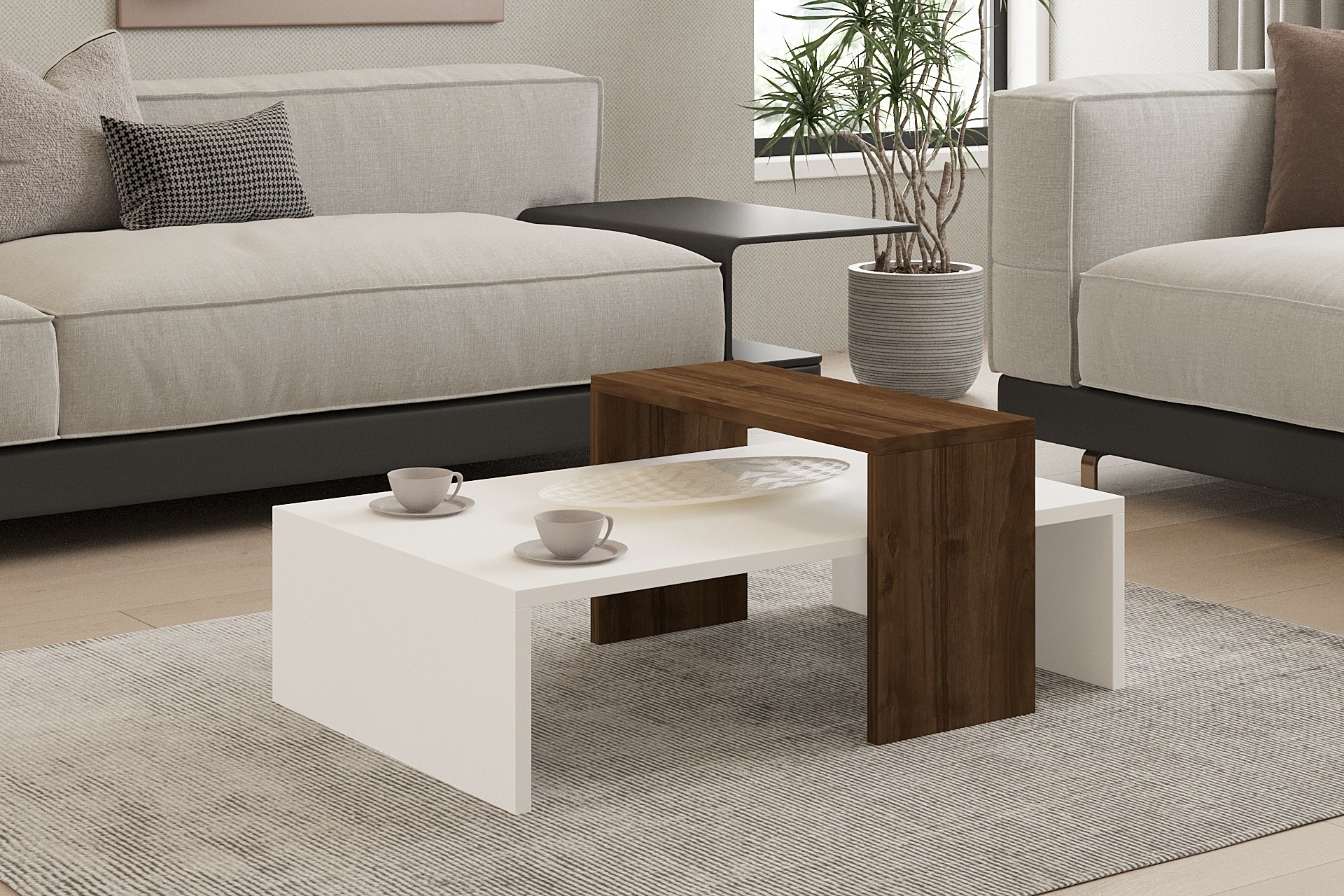 835PUQ281720-201.jpg Glow - White, Walnut – Маса за кафе - Image 1