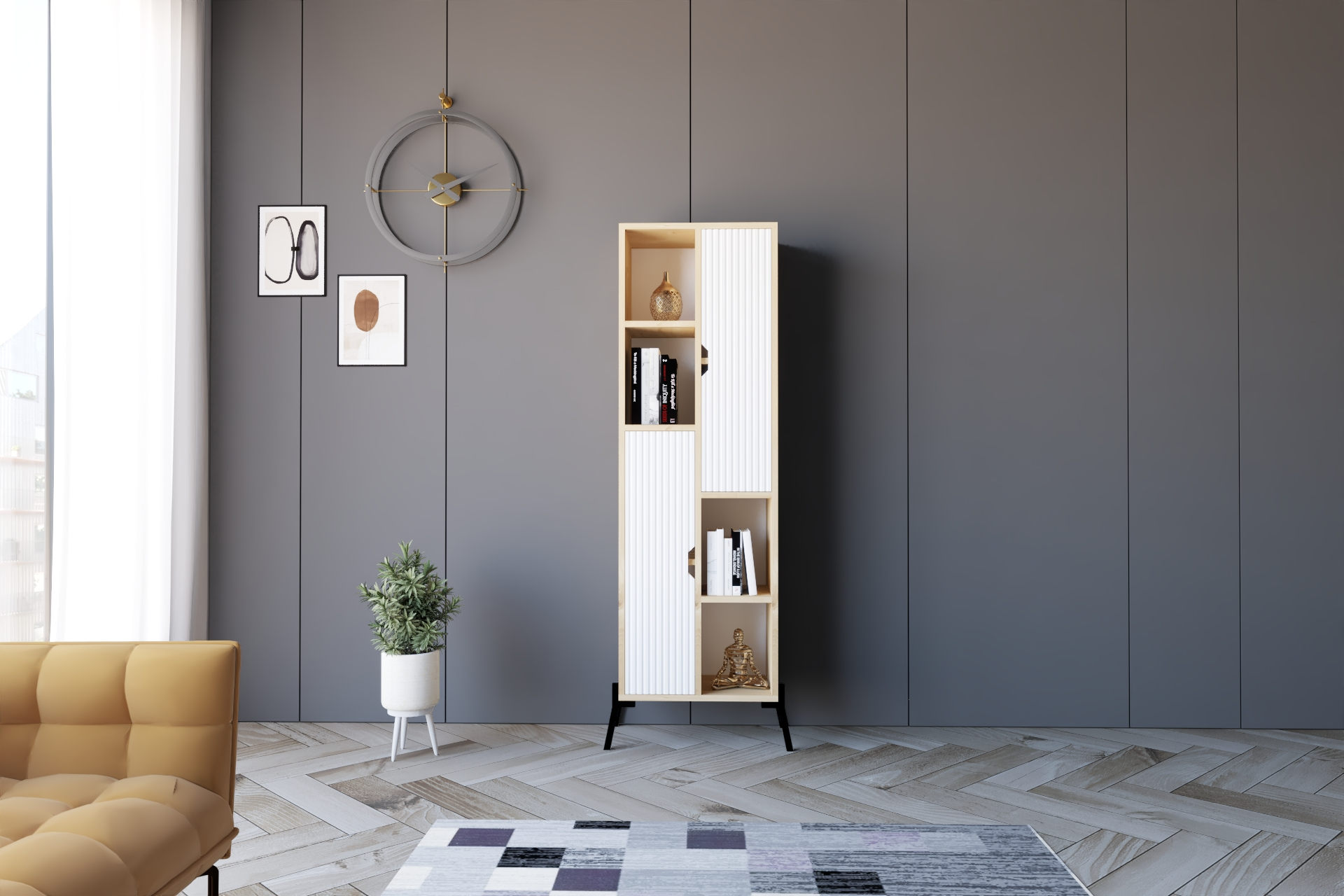 835PUQ530720-201.jpg Sorrento - Sapphire Oak, White – Полица за книги - Image 1