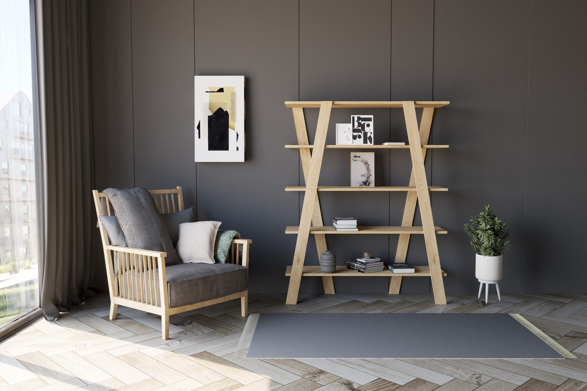 835PUQ531120-201.jpg Conde - Sapphire Oak – Полица за книги - Image 1