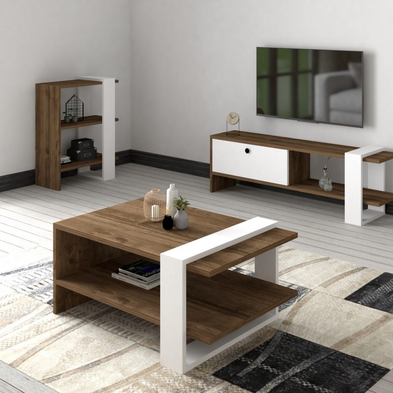 Gaye - Walnut, White – Комплет мебел за дневна соба