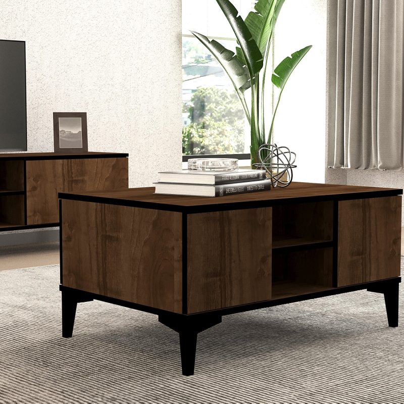 Gediz - Walnut, Black – Маса за кафе