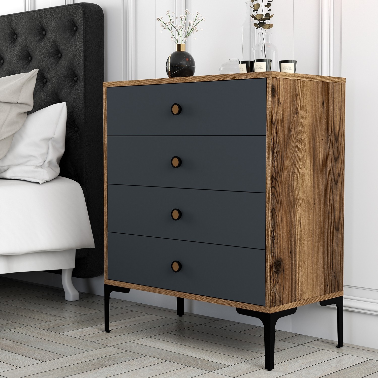 845HCT120120-201.jpg Lizbon 536 - Walnut, Anthracite – Комода - Image 1