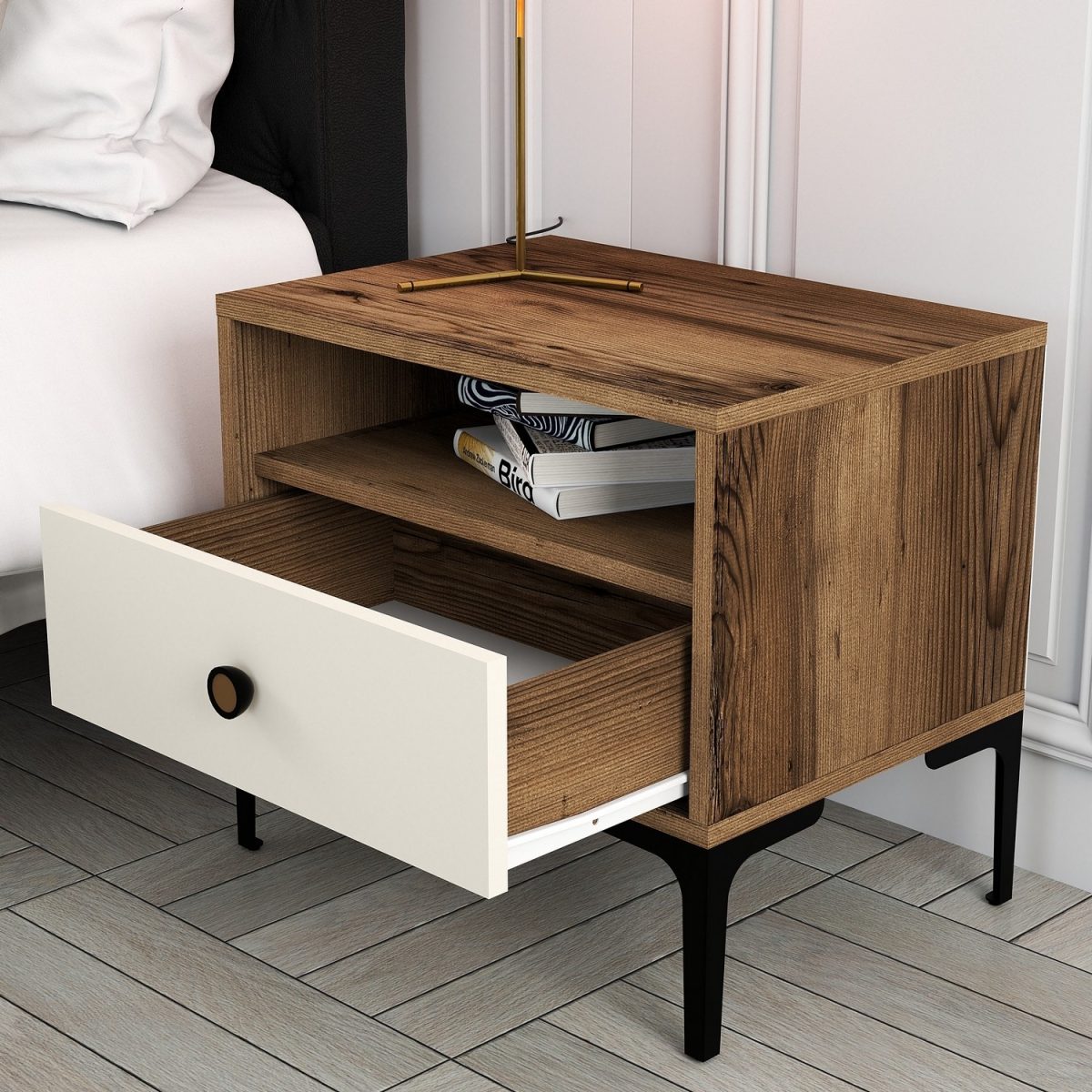 Lizbon 533 - Walnut, Cream – Ноќна масичка - Image 3