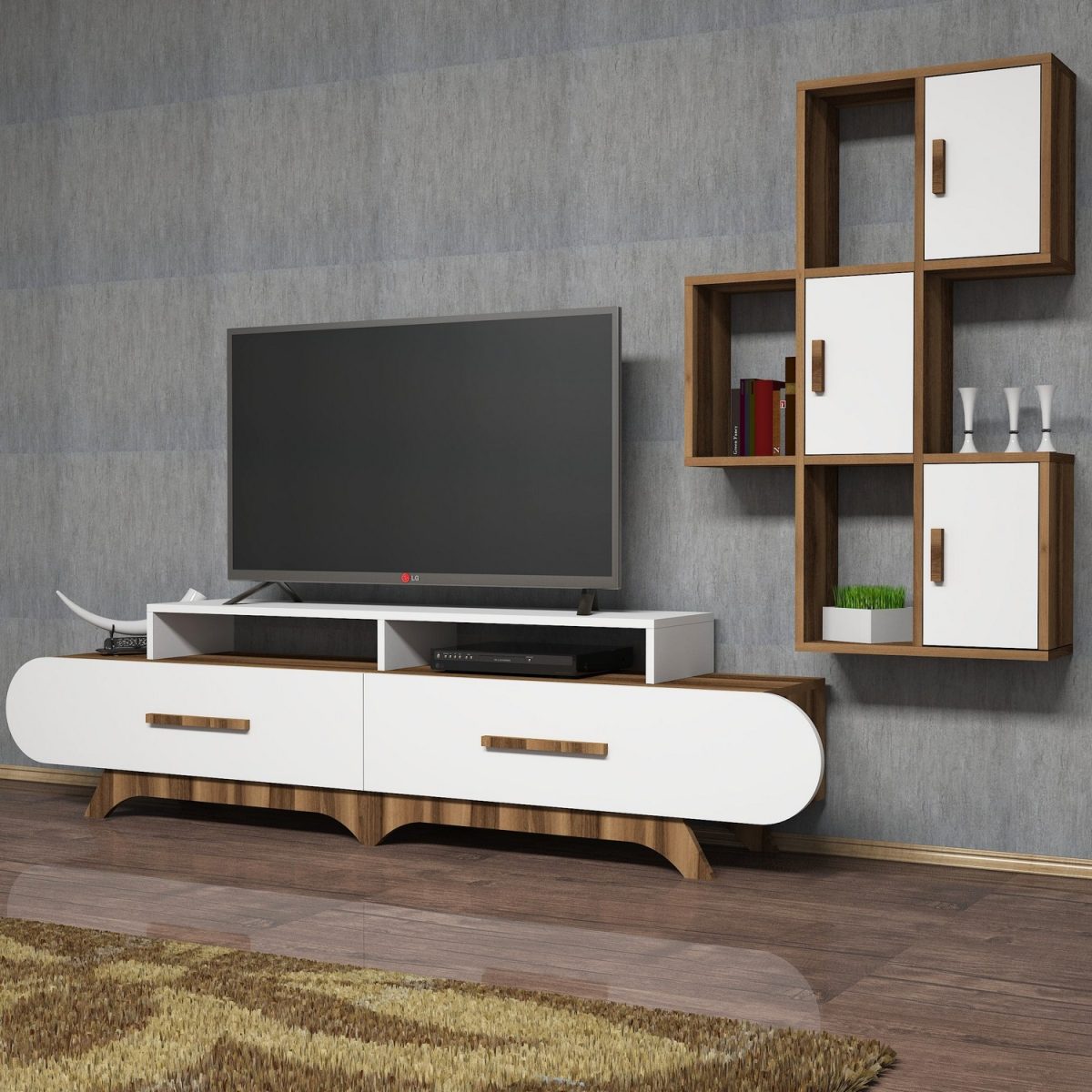 Flora S - Walnut, White – ТВ комода - Image 2