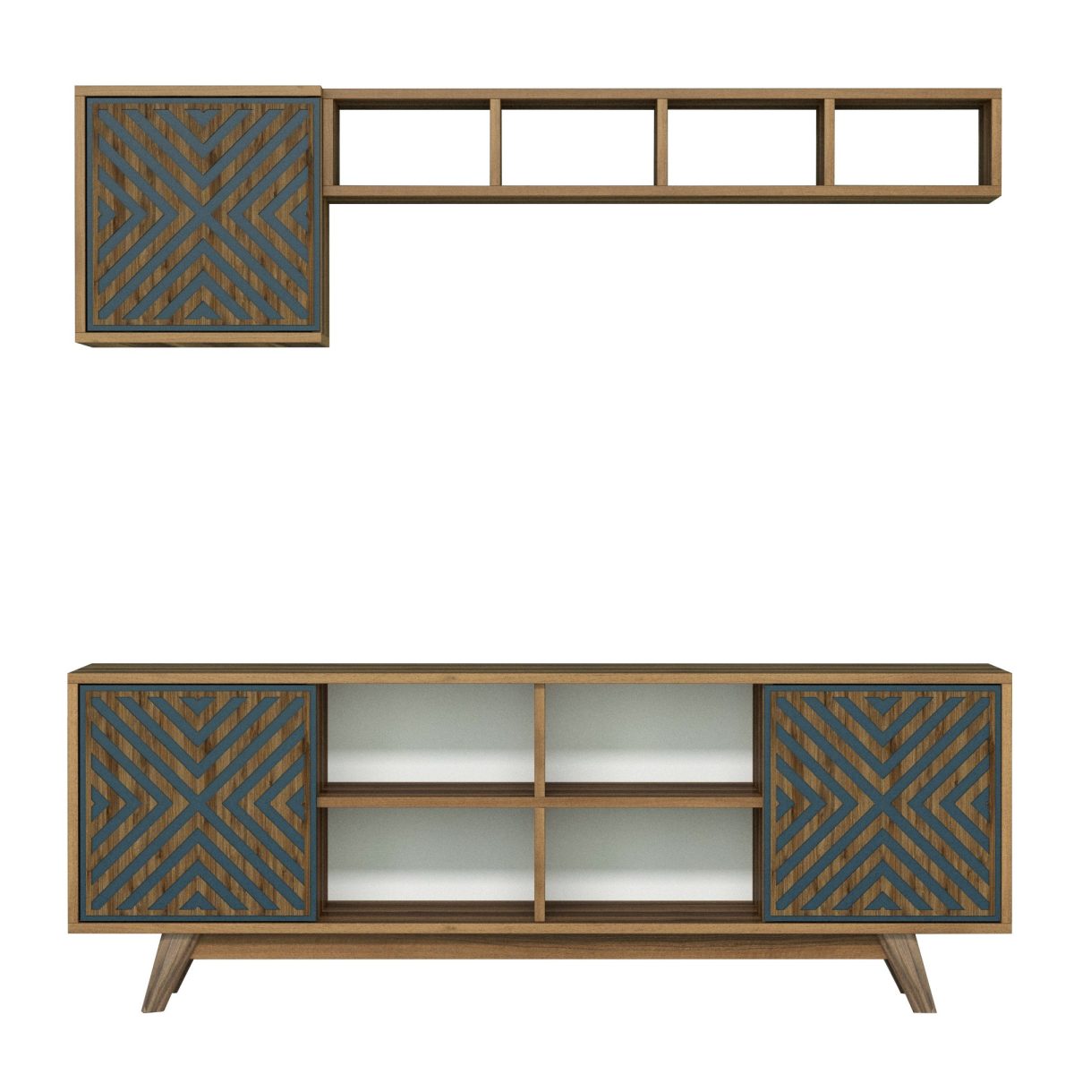 Inci - Walnut, Blue – ТВ комода - Image 5
