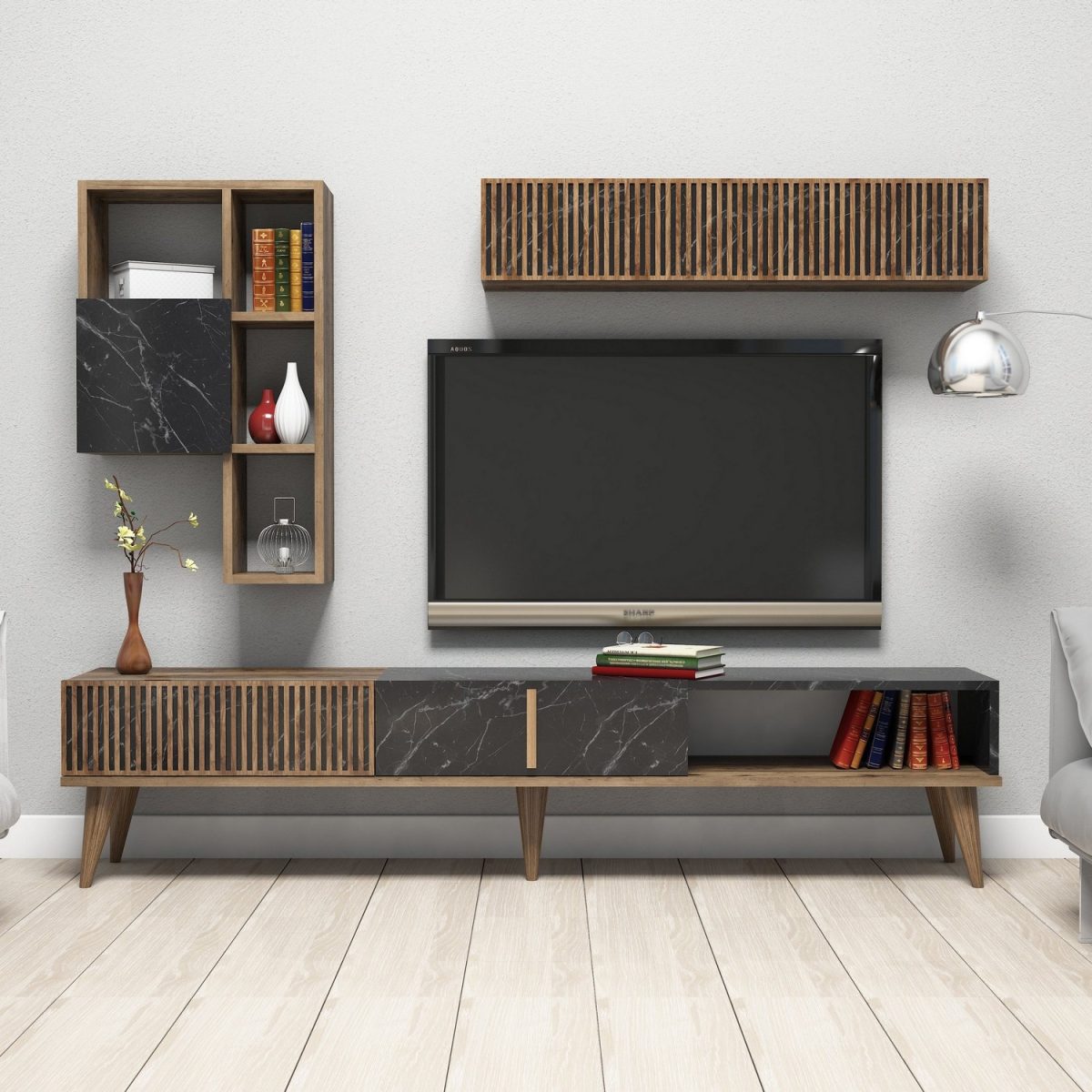 Milan - Walnut, Black – ТВ комода - Image 3