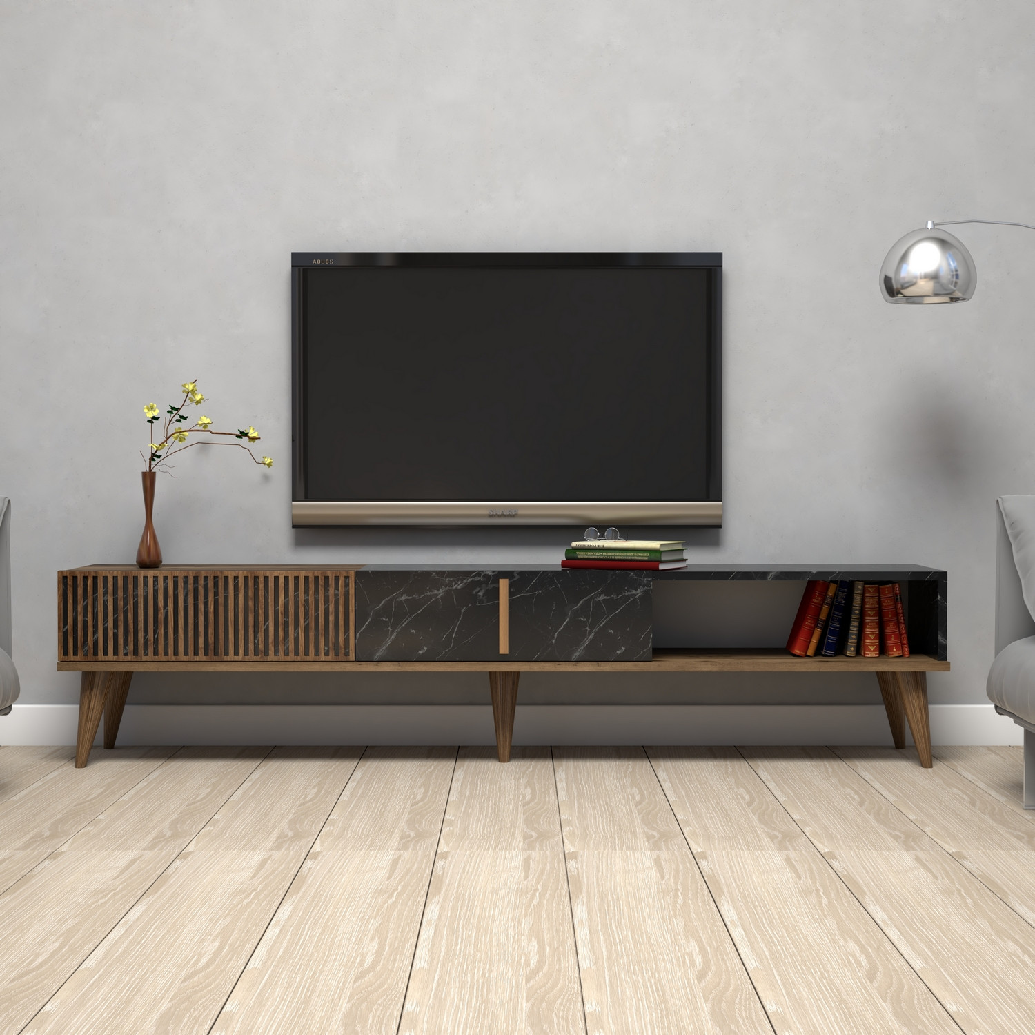 845HCT309320-201.jpg Milan - Walnut, Black – ТВ комода - Image 1