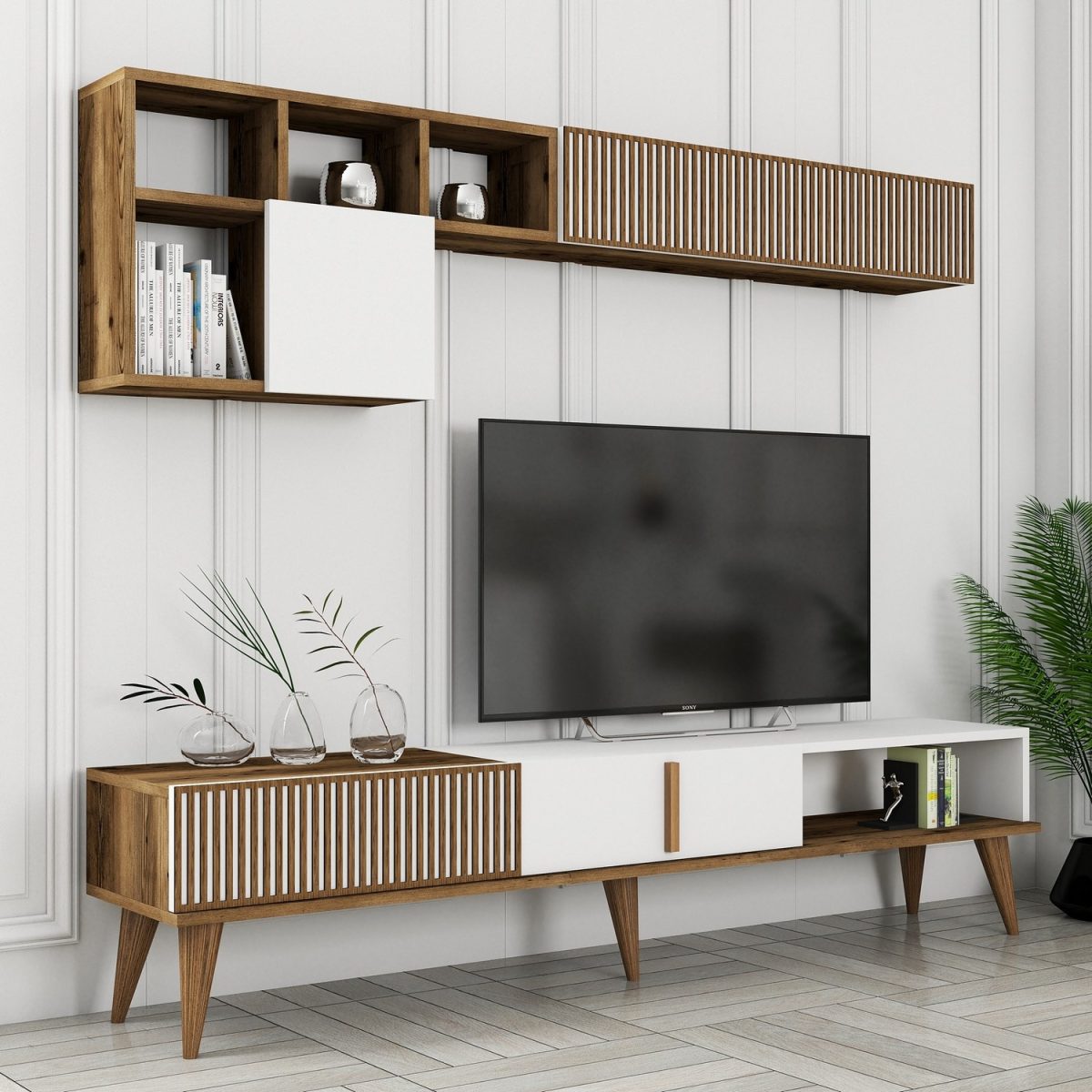 Milan TV - Walnut, White – ТВ комода - Image 4