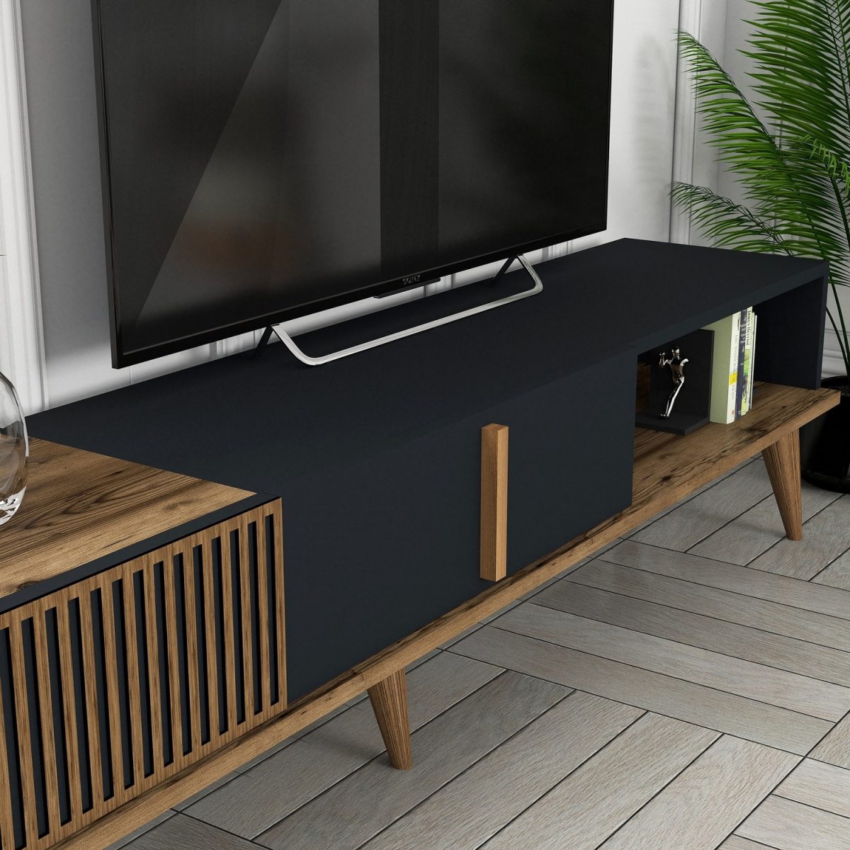 Milan TV - Walnut, Anthracite – ТВ комода - Image 5